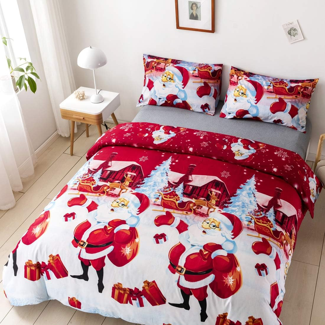 Father Christmas Santa Presents Xmas Quilt Duvet Cover & Pillowcase Bedding Bed Set, Multi-Colour Santa Claus Duvet Cover Set, Ultra Soft, Durable Design (King Set 3Pcs) image number 4