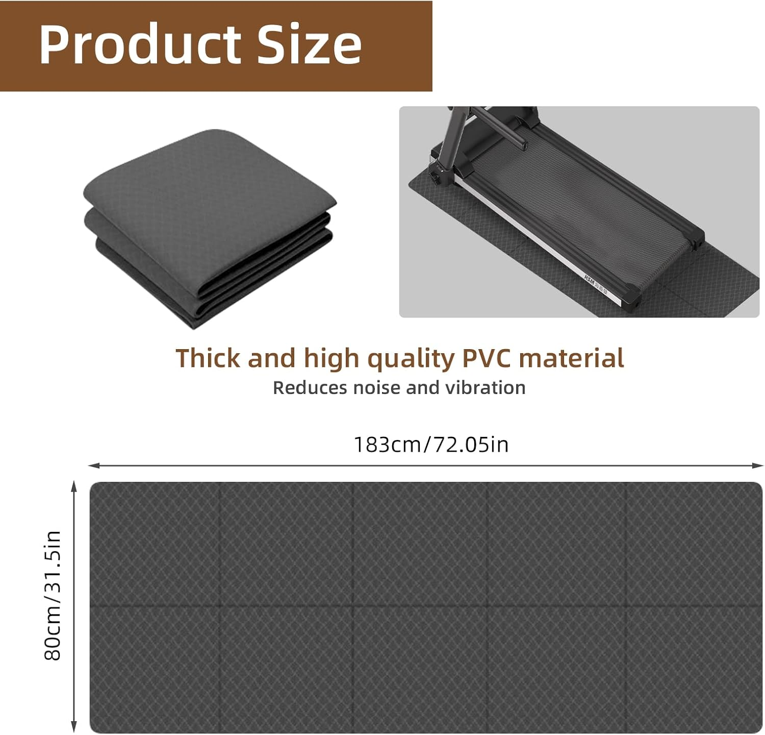 8Mm Thickness Exercise Equipment Mat, Foldable Noise-Cancelling Treadmill Bike Rower Floor Mat, 183 X 80Cm Step Machine Yoga Mat for Indoor image number 4