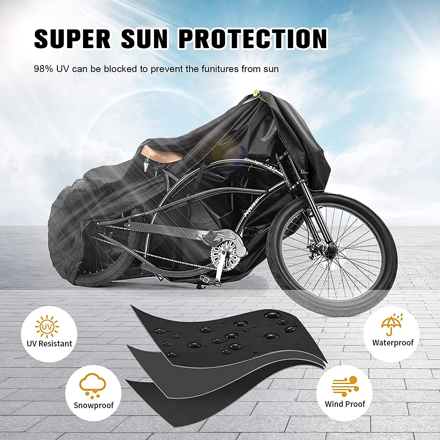 Bike Cover for Outdoor Storage Heavy Duty 210D Waterproof Bicycle Cover Rain UV Protection Dustproof with Lock Holes and Storage Bag for Cruisers, Mountain, Road Electric Bikes image number 1