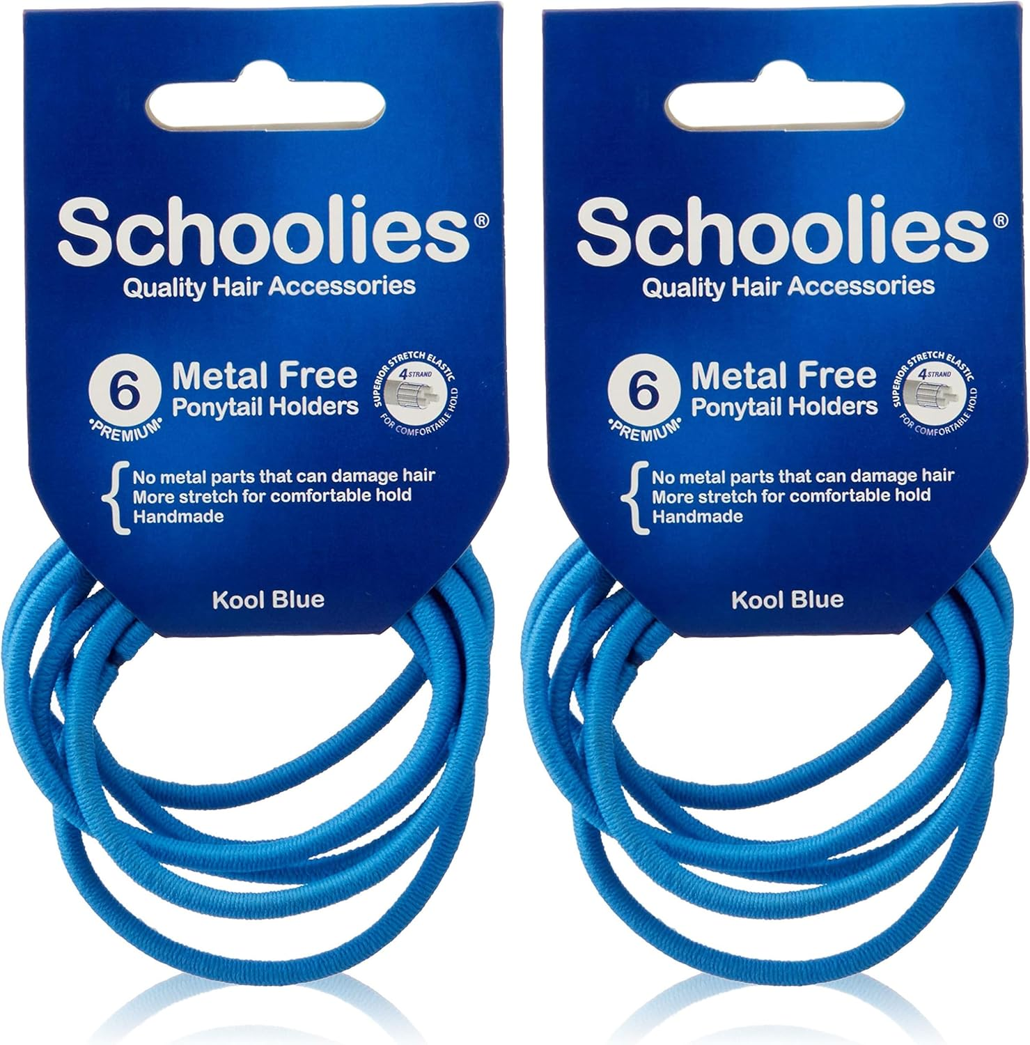 Schoolies Hair Accessories Metal Free Ponytail Holders 6 Pieces, Real Dark Blue (Pack of 2)