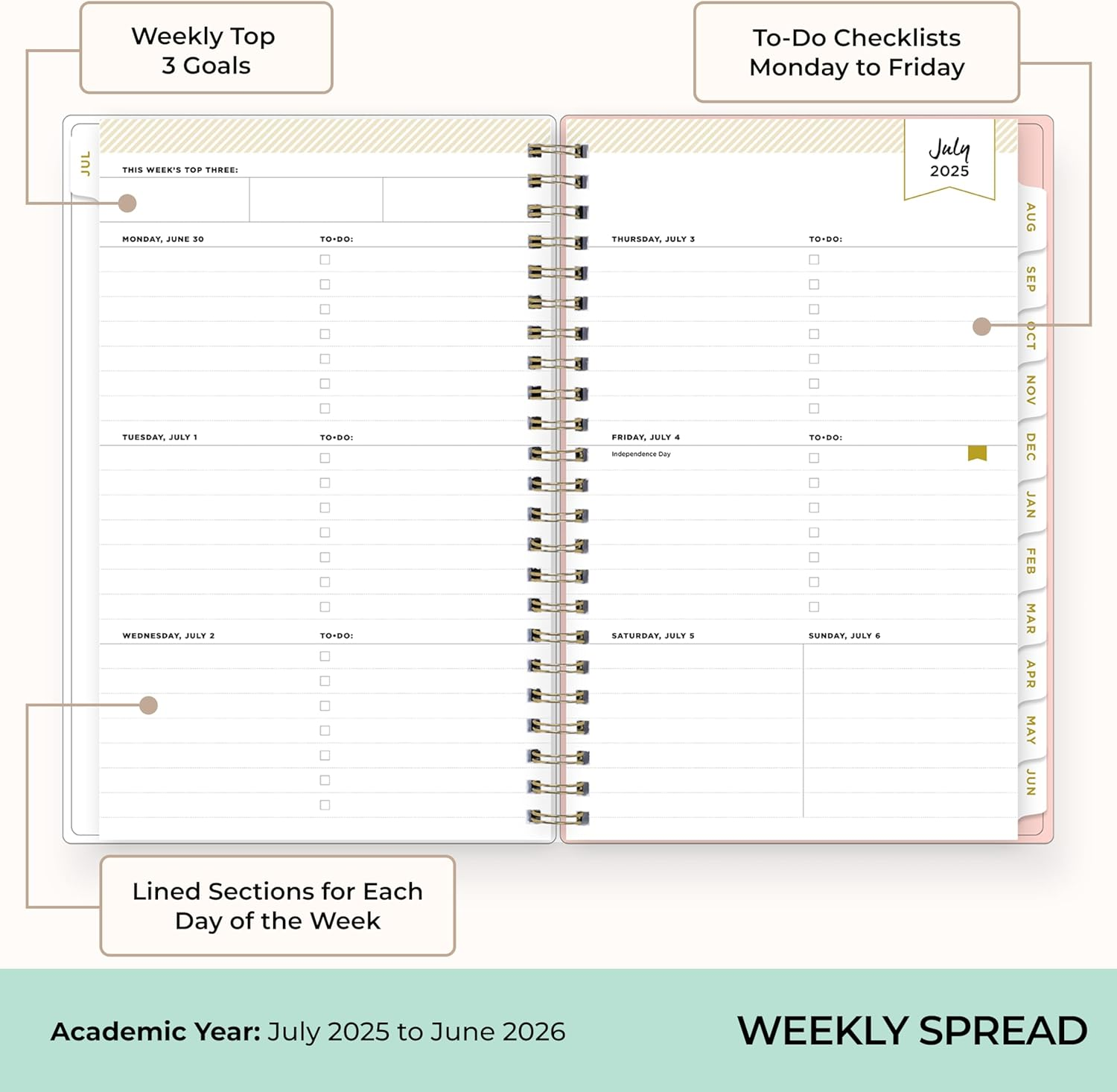 Blue Sky Day Designer 2025-2026 Weekly and Monthly Academic Year Planner Calendar, July 2025 - June 2026, 5" X 8", Flexible Cover, Wirebound, Storage Pocket, Includes Stickers, Smitten image number 6