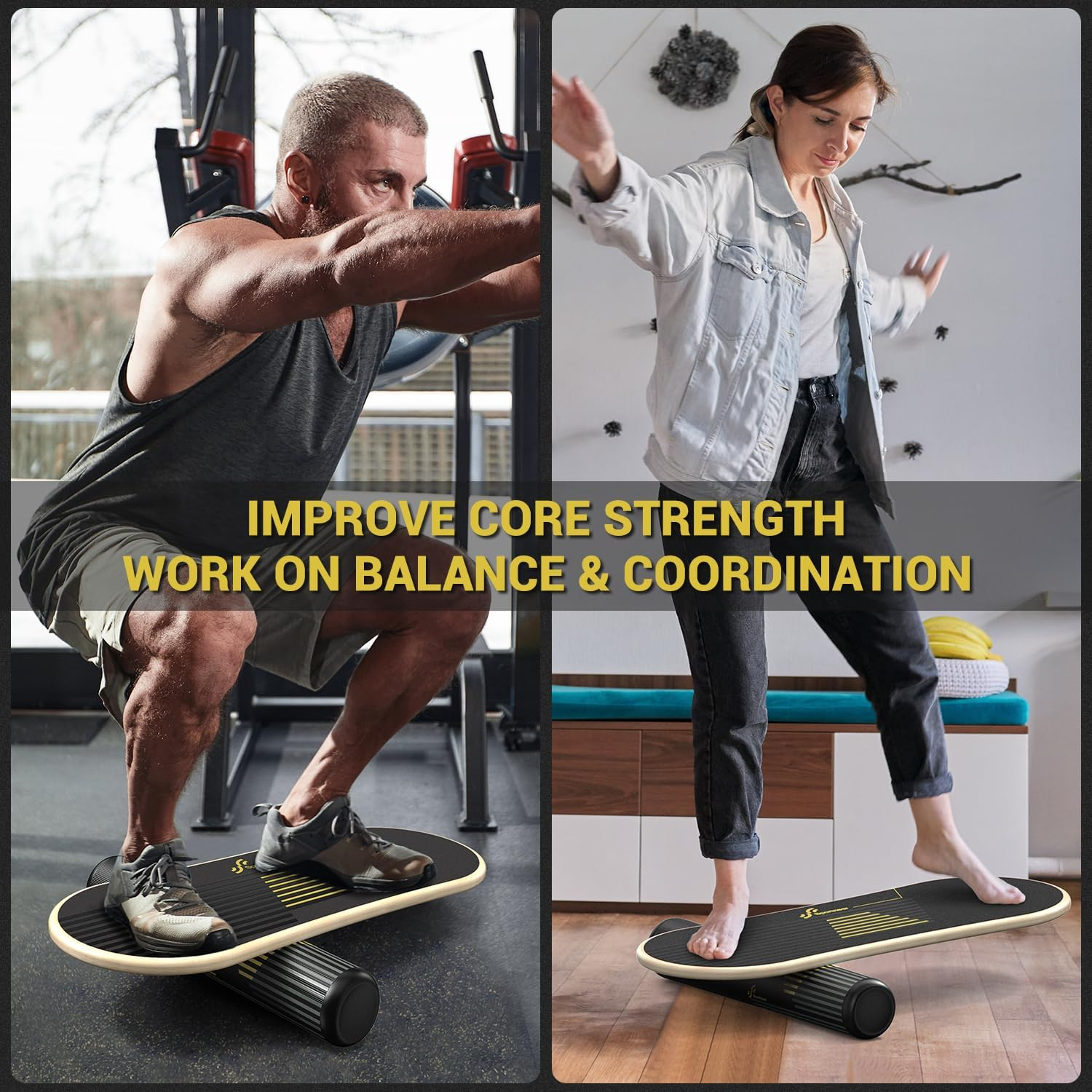 Sportneer Balance Board - 7 Modes Wobble Board with Adjustable Stoppers - Exercise Balancing Stability Trainer for Improve Balance, Surf Trainer & Physical Therapy - Roller and 2.8'' Ball Included image number 5