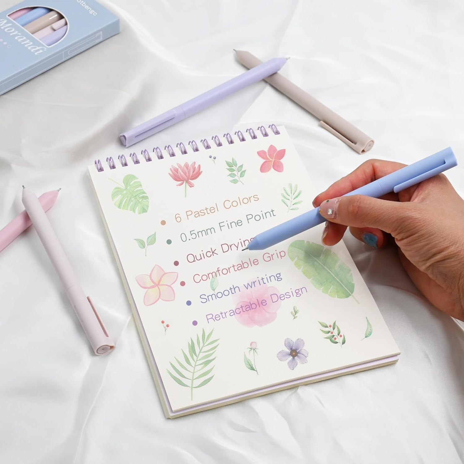 6 PCS Colored Gel Pens, Pastel Quick Dry Ink Pens, 0.5Mm Fine Point Smooth Writing Pens, Aesthetic Journal Pens, Cute Japanese Retractable Pen for Writing Note Taking, School Office Supplies Gifts image number 4