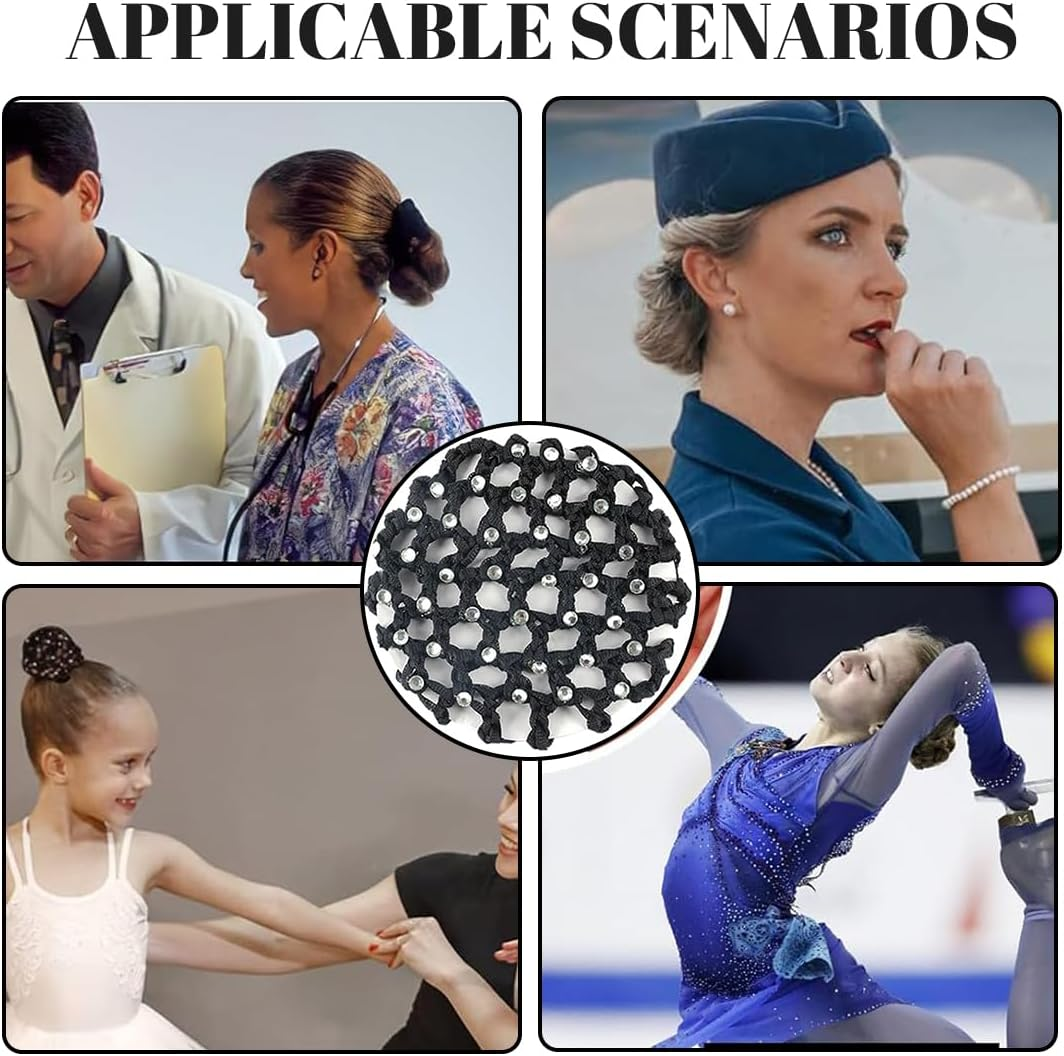 AFCJLTO Pack of 4 Net for Hair, Ballet Bun Net, Hair Nets Hairstyles, Hair Net, Bun Net Hair Net, Bun Ballet Girls, Bun Glitter, Suitable for Women and Girls (Black, White) image number 2
