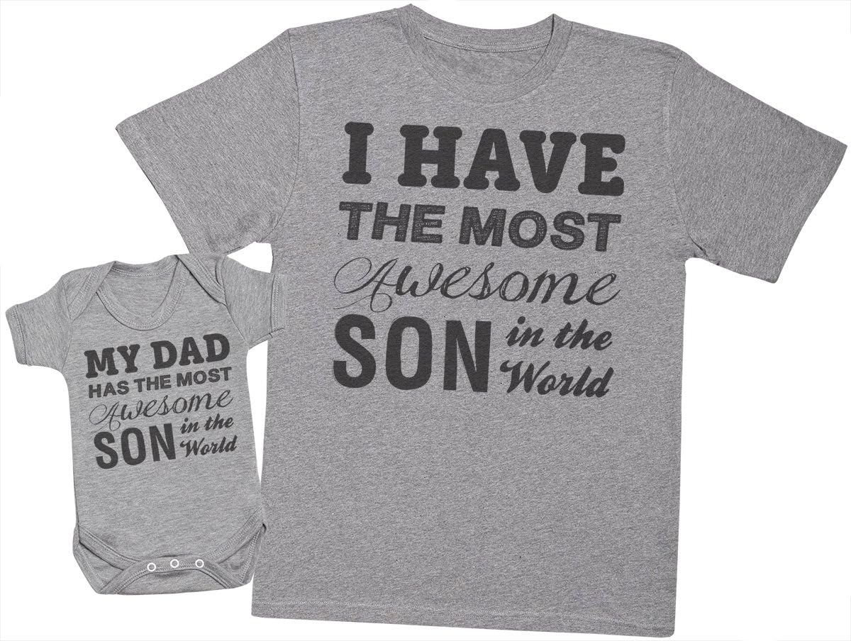 Zarlivia Clothing Most Awesome Son - Matching Father Baby Gift Set - Mens T Shirt & Baby Bodysuit - Grey - Xx-Large & 6-12 Months image number 1