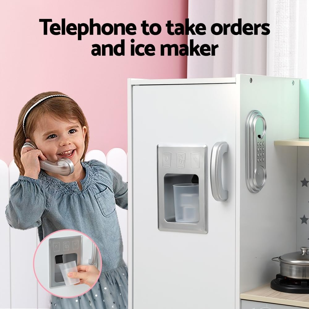 Keezi Kids Wooden Pretend Kitchen Play Sets Cooking Toys Oven Fridge 85CM Green image number 3