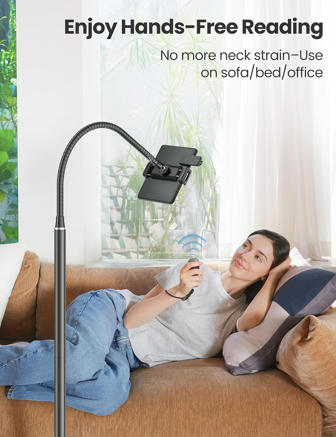Kindle Stand Floor with Remote Page Turner for Reading in Bed, Tablet Stand Holder with Adjustable Gooseneck, Compatible with Kindle Accessories/Paperwhite, Hands Free Use Gifts for Readers image number 4
