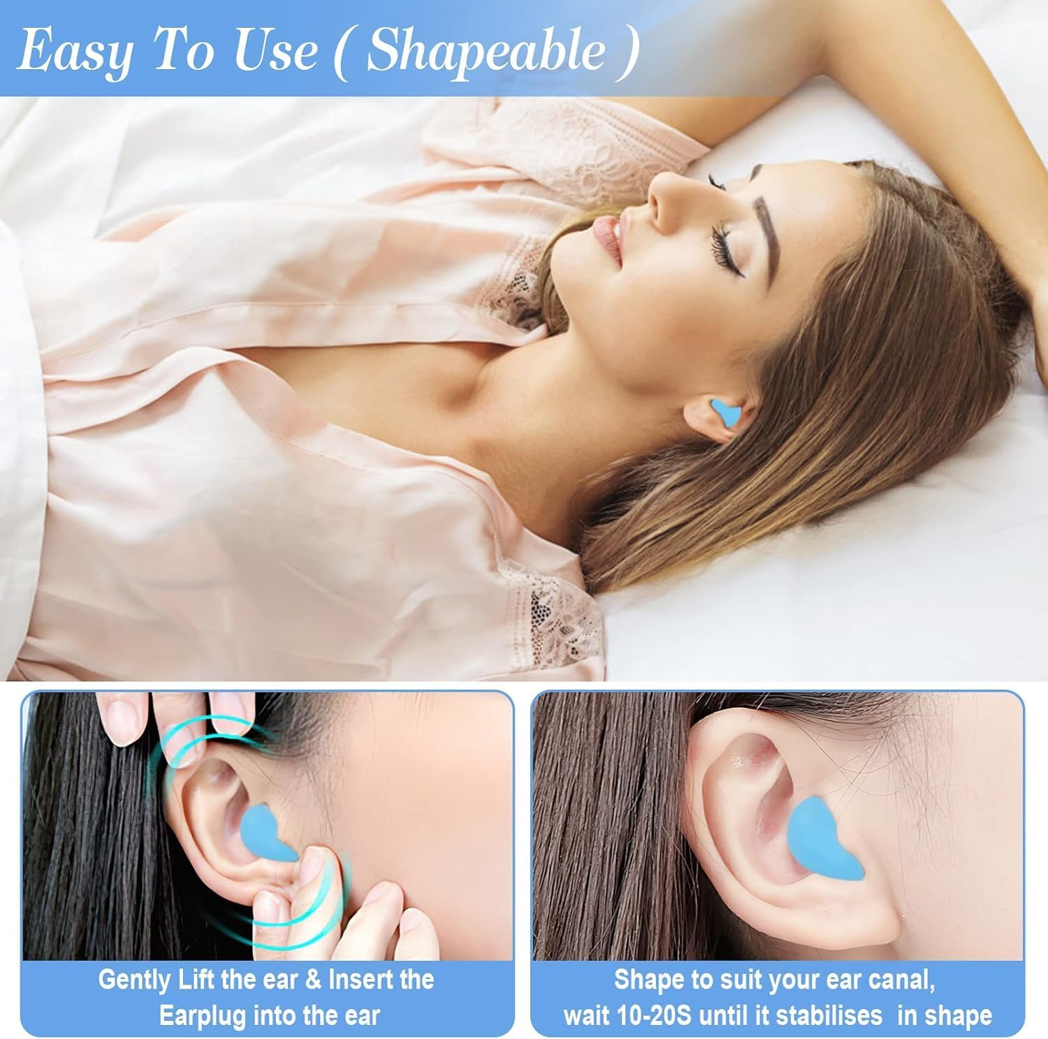 Silicone Ear Plugs for Sleeping, 12Pcs / 6 Pairs Reusable Noise Cancelling Earplugs Soft Noise Cancelling Earplugs Sound Blocking Ear Plugs for Swimming Airplanes image number 2