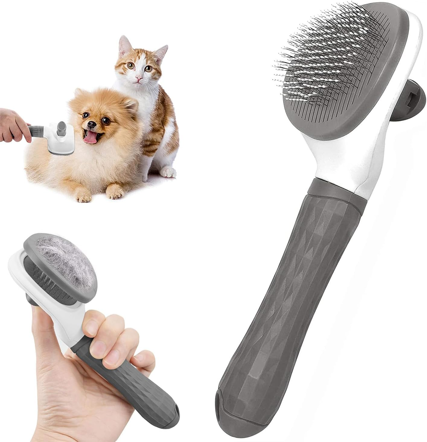 Dog Brush Cat Grooming Comb Self-Cleaning Pet Slicker Brushes Dogs Grooming Tool with Cleaning Button Cat Shedding Tools for Long Short Haired Dog Cats Remove Loose Fur Undercoat Tangled Brush (Blue)