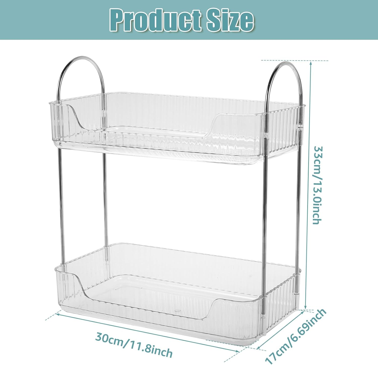 Bathroom Countertop Organizer 2-Tier Vanity Tray Shelf Vanity Counter Skincare Shelf Organizer with Detachable Tray Kitchen Counter Standing Rack Bathroom Countertop Storage Organizer (Clear White) - Clear White image number 5