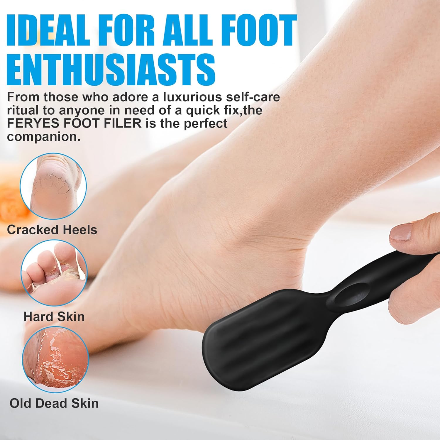 Foot File Callus Remover with Dead Skin Catcher - Mess-Free Wet & Dry Foot Scrubber and Heel Scraper for Cracked Heel Treatment, Home Pedicure & Travel Essential for Men and Women (Black) image number 1