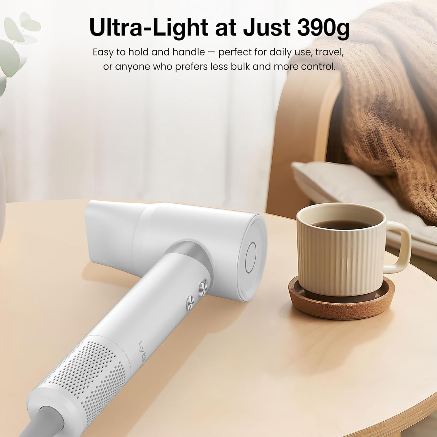 Lytify Lightweight Ionic Hair Dryer &ndash; Ultra-Quiet, Compact & Stylish Everyday Dryer for Smooth, Frizz-Free Hair, Quick-Dry Design with Magnetic Nozzle &ndash; Pearl White (AU Version) - White image number 6
