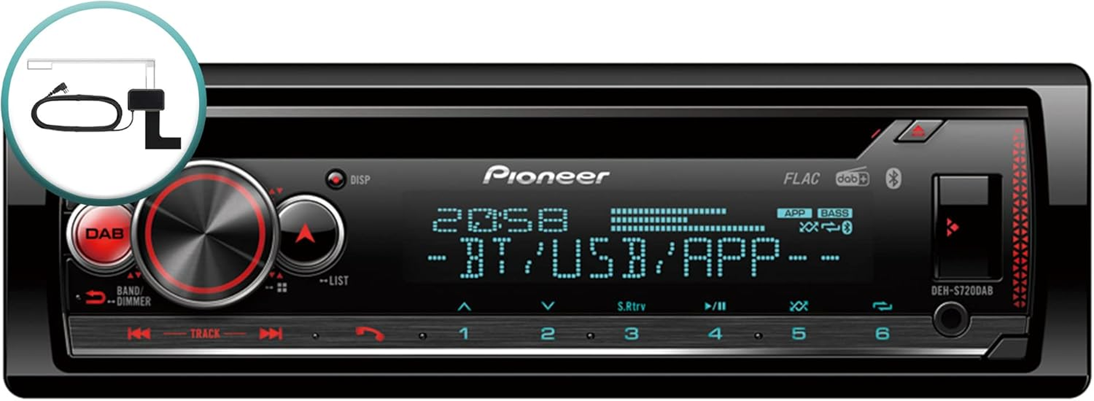 Pioneer DEH-S720DABAN Includes DAB Antenna, 1DIN Car Radio, CD Tuner with FM and DAB+, Bluetooth, MP3, USB and AUX Input, RGB - Lighting, Hands-Free Kit, Smart Sync App