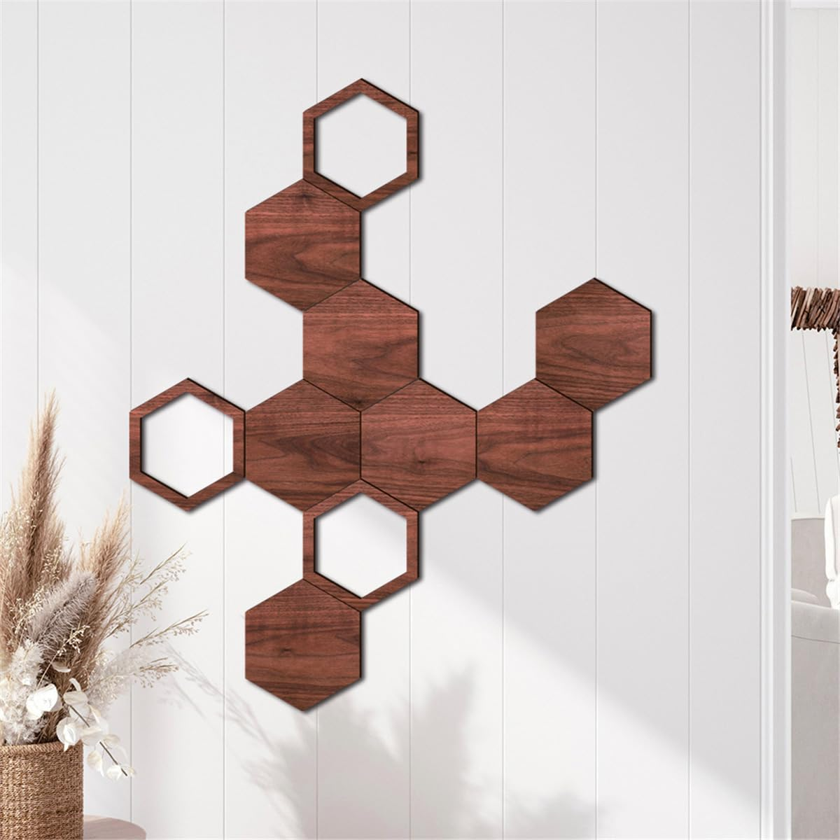 Honeycomb Wood Wall Art - Modern Hollow Hexagon DIY Geometric Wall Decorations for Bedroom, Living Room, Kitchen, Home Office image number 6