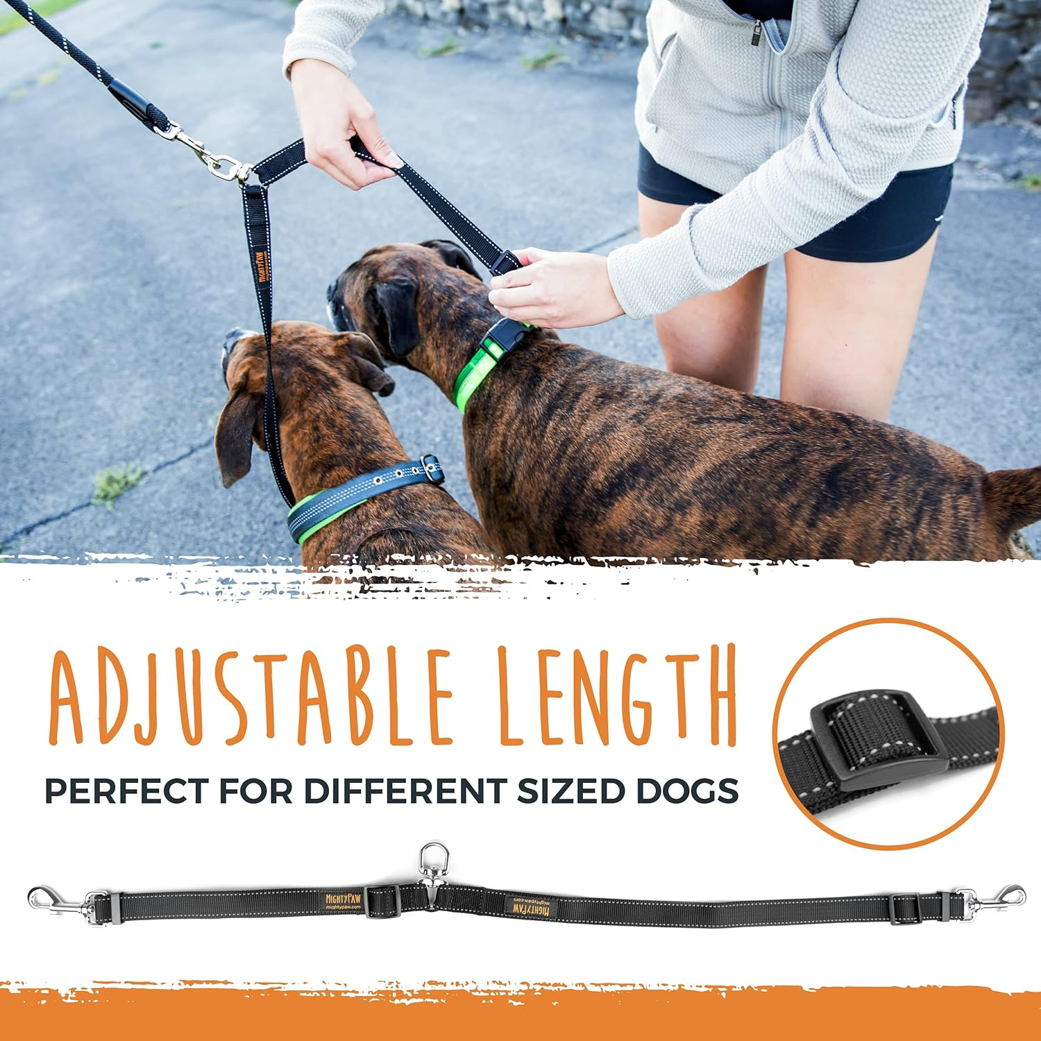 Mighty Paw Double Dog Leash | Dual Dog Leash, Two Dog Leash, Multiple Dog Leash for 2 Dogs, Double Leash for Dogs, Leash Splitter for Large and Small Dogs, 2 Dog Leash, Double Clip Dog Leash Coupler image number 3