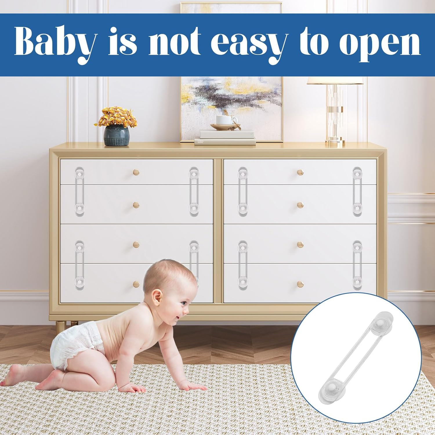 Child Safety Locks, 10Pcs Baby Proofing, 16.5Cm Baby Locks, Baby Proofing Latches to Drawer Door Fridge, Multi Use Baby Cabinet Latches, Easy to Install, No Drilling with 3M Adhesive Pads image number 3