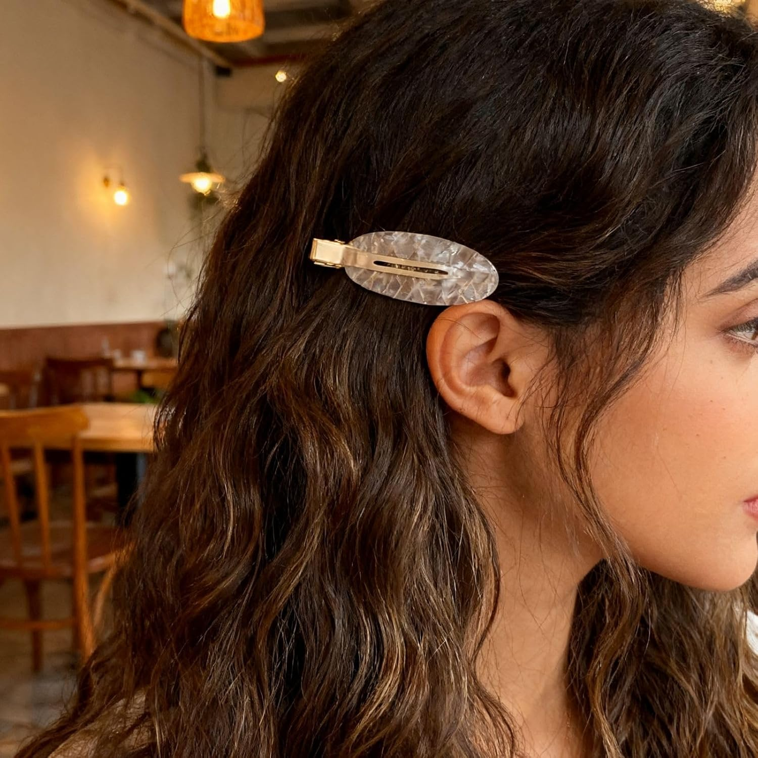 Leezmark No Crease Hair Clips 12 Pack White Gold Salon Styling Accessories Flat Creaseless Design for Women Girls (Brown,White)