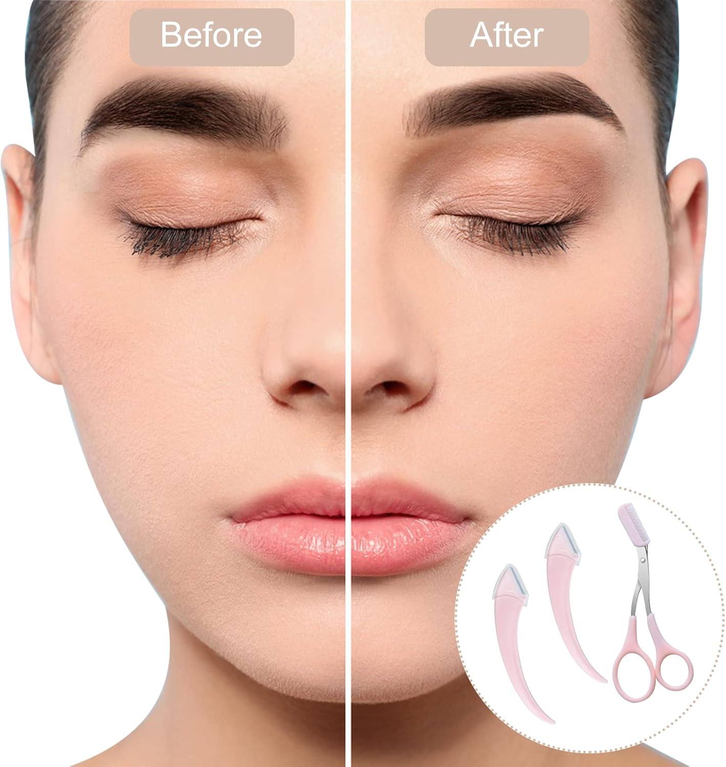 3 Pcs Eyebrow Trimmer Scissor, Eyebrow Razor Eyebrow Comb Scissor Eyebrow Cut Scissor Eyelash Hair Remover Cut Eyebrows Shaping Tool Eyebrow Grooming Set Eyebrow Scissor with Comb for Men Women (Pink) image number 3