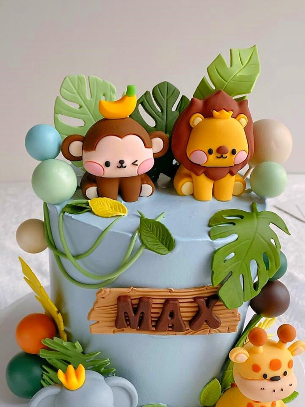 Jevenis Jungle Animals Cake Decoration for Wild One Safari Birthday Party - Giraffe, Elephant, Lion, Tiger Themed Decorations - Gold2 image number 7