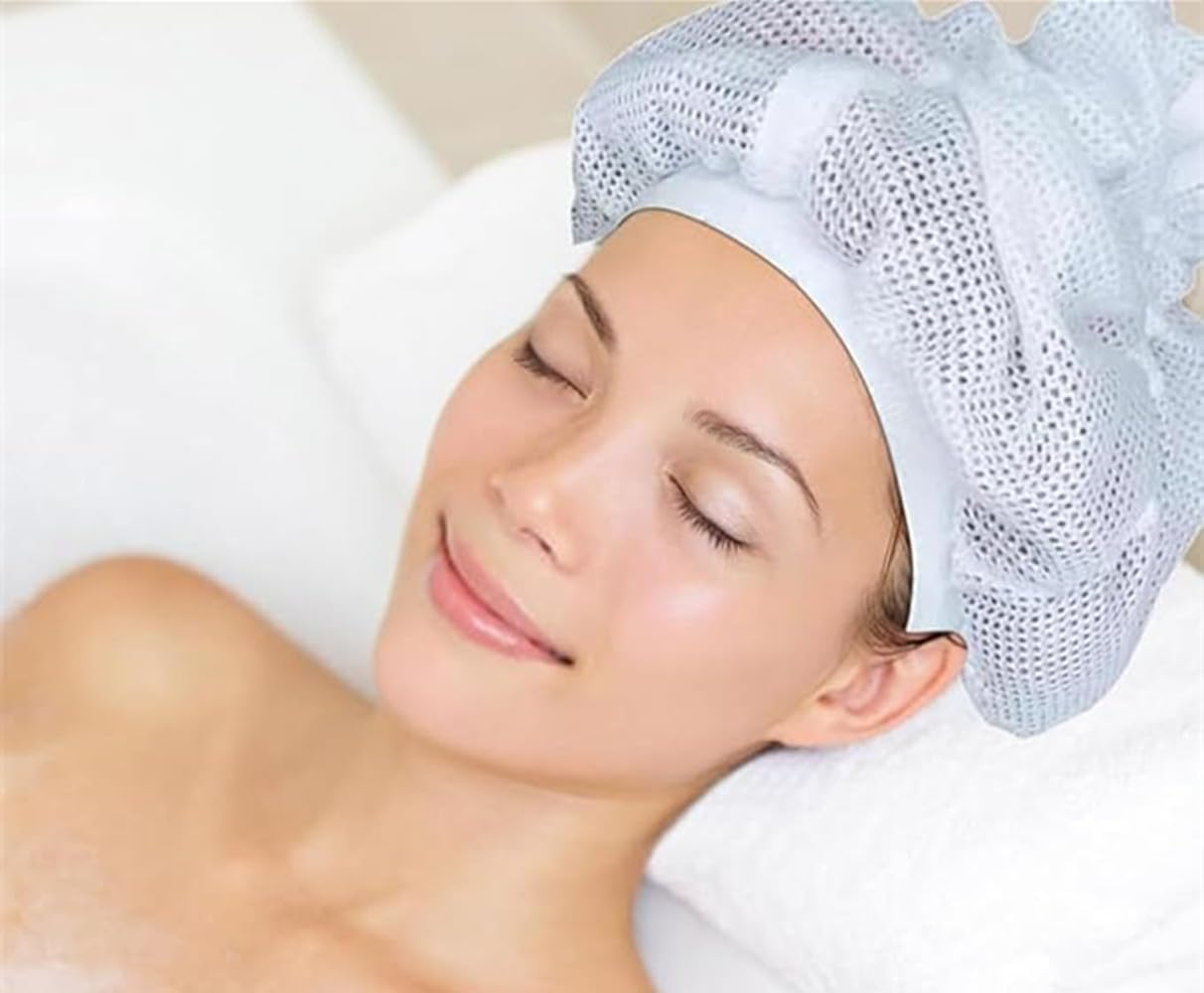 Net Plopping for Curly Hair,Upgraded Net Plopping for Curly Hair Drying, Net Plopping Bonnet with Drawstring, Adjustable Net Plopping Cap (White) image number 5