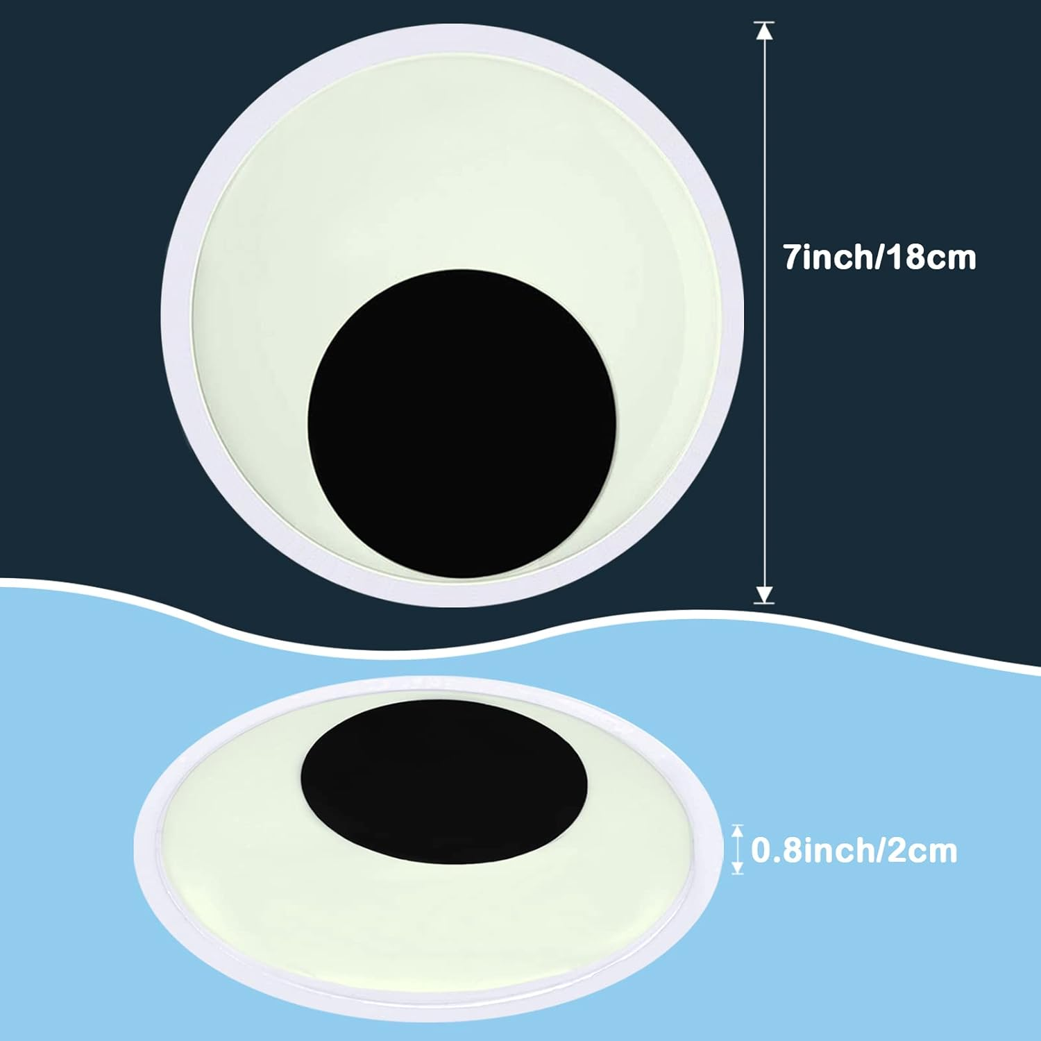 Cinvo 7 Inch Glowing Googly Eyes Self Adhesive 18Cm Giant Wiggle Eyes Glowing in the Dark Large Decor Eyes for Party Refrigerator Door Christmas Trees Car DIY Craft Projects (Pack of 2) image number 2