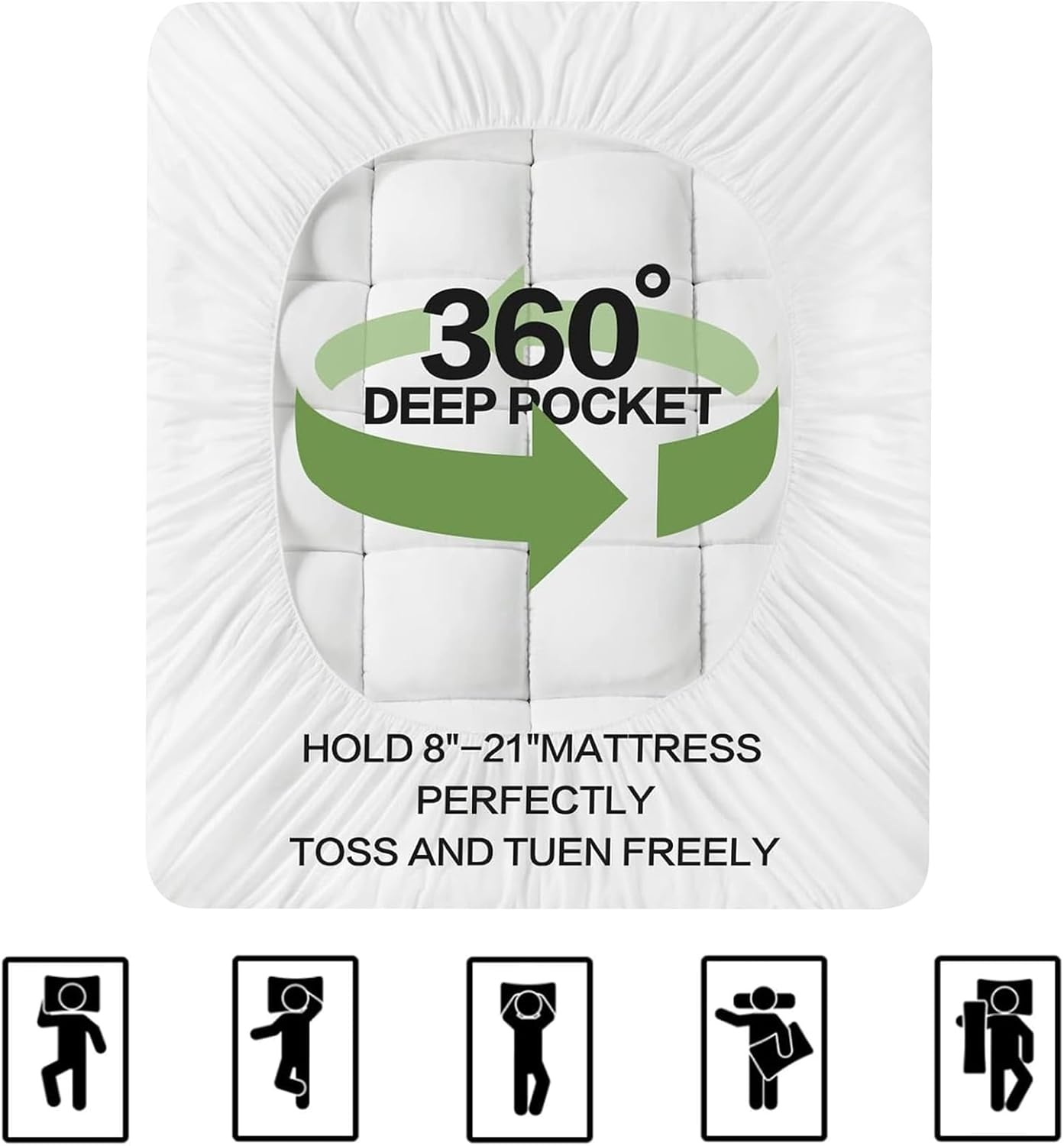 PATSBA Bamboo Extra Thick Queen Mattress Topper for Back Pain,1200 GSM Quilted Fitted Mattress Pad Pillow Top Mattress Cover with Deep Pocket up to 21 Inches (60 * 80 In) image number 5