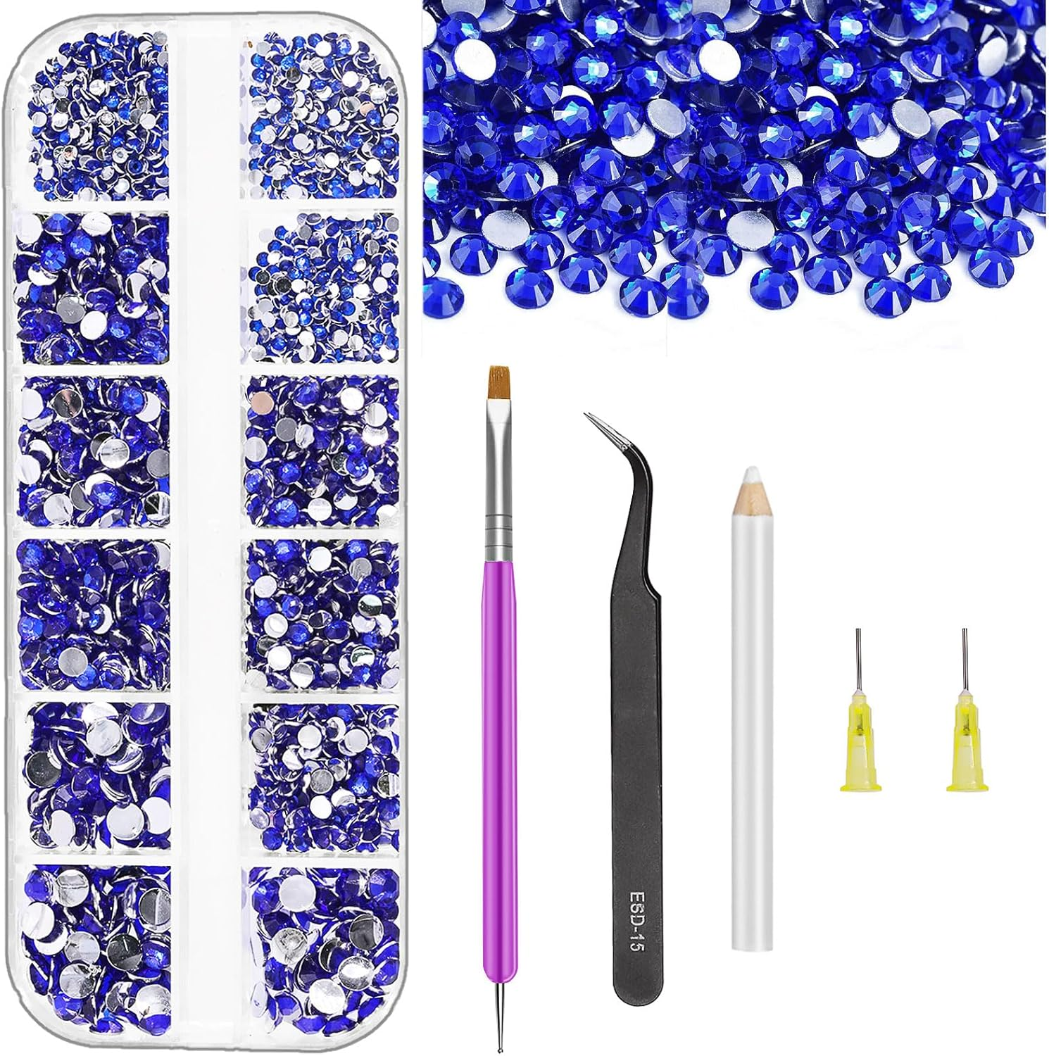 Swpeet 2606Pcs Jewelry Adhesive with 4 Mixed Sizes 2Mm 3Mm 4Mm 5Mm Clear Rhinestones Kit, Clear Flat Back Crystal round Glass Gems for DIY Clothes Fabric Shoes Jewelry Making Nail Art