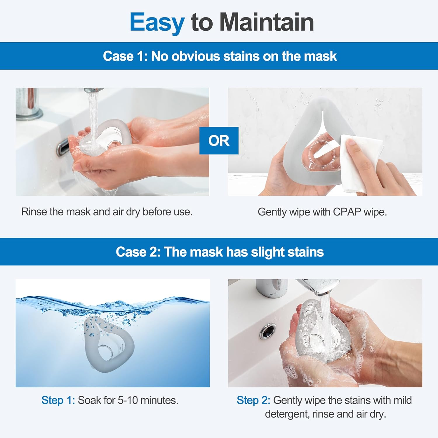 2 PCS Fabric CPAP Mask Compatible with Resmed Airfit F20 & Airtouch F20, Reliable Seal Sleep Apnea Mask, Innovative Fabric-Silicone Hybrid Design, CPAP Accessories Supplied by Airsmart, Grey (M)