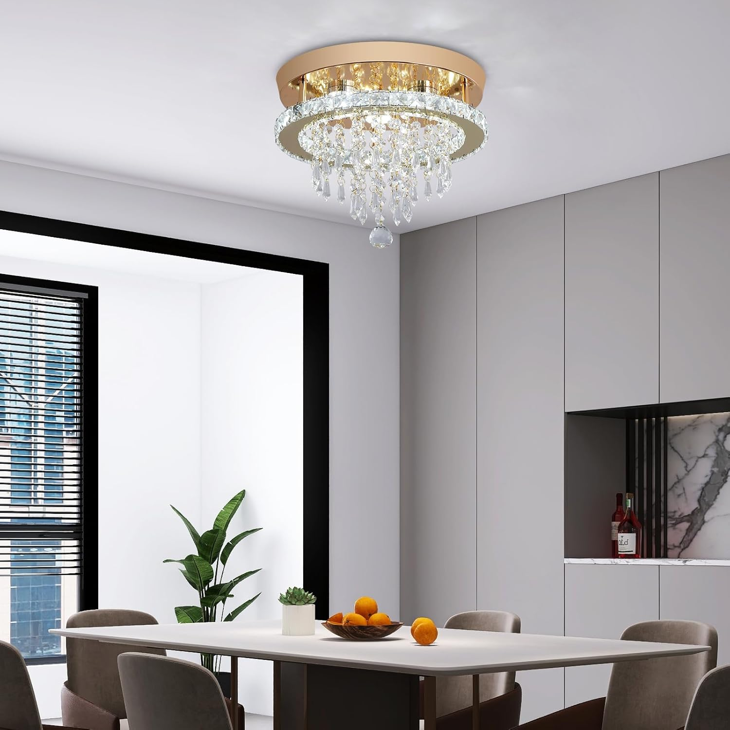 Deckrico Modern Gold Crystal Ceiling Light - Flat LED Light for Hallway, Bedroom, Kitchen, Wardrobe - Cool White image number 3