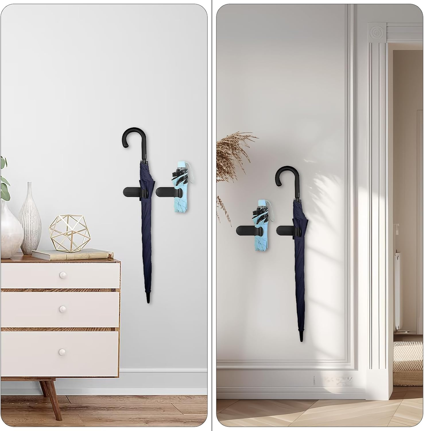 DODAMOUR 6 Pack Car Umbrella Holder, Universal Trunk Hook Fastener Clip for Auto Vehicle, Adhesive Car Back Seat Umbrella Storage Accessories (Black)