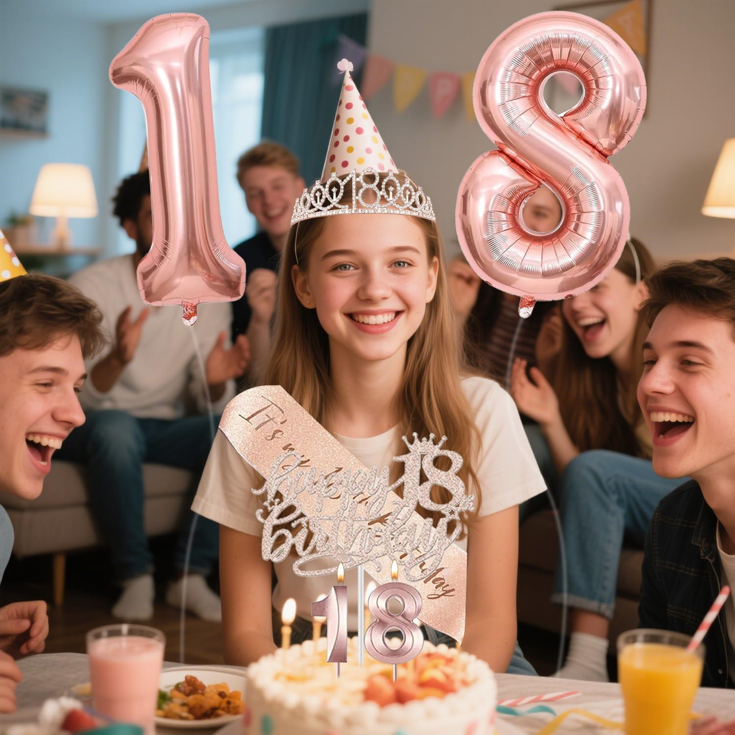 18Th Birthday Decorations, Happy Birthday Balloons, Crown and Sash, Cake Topper and Candles, Birthday Party Favor Supplies (18Th) image number 5