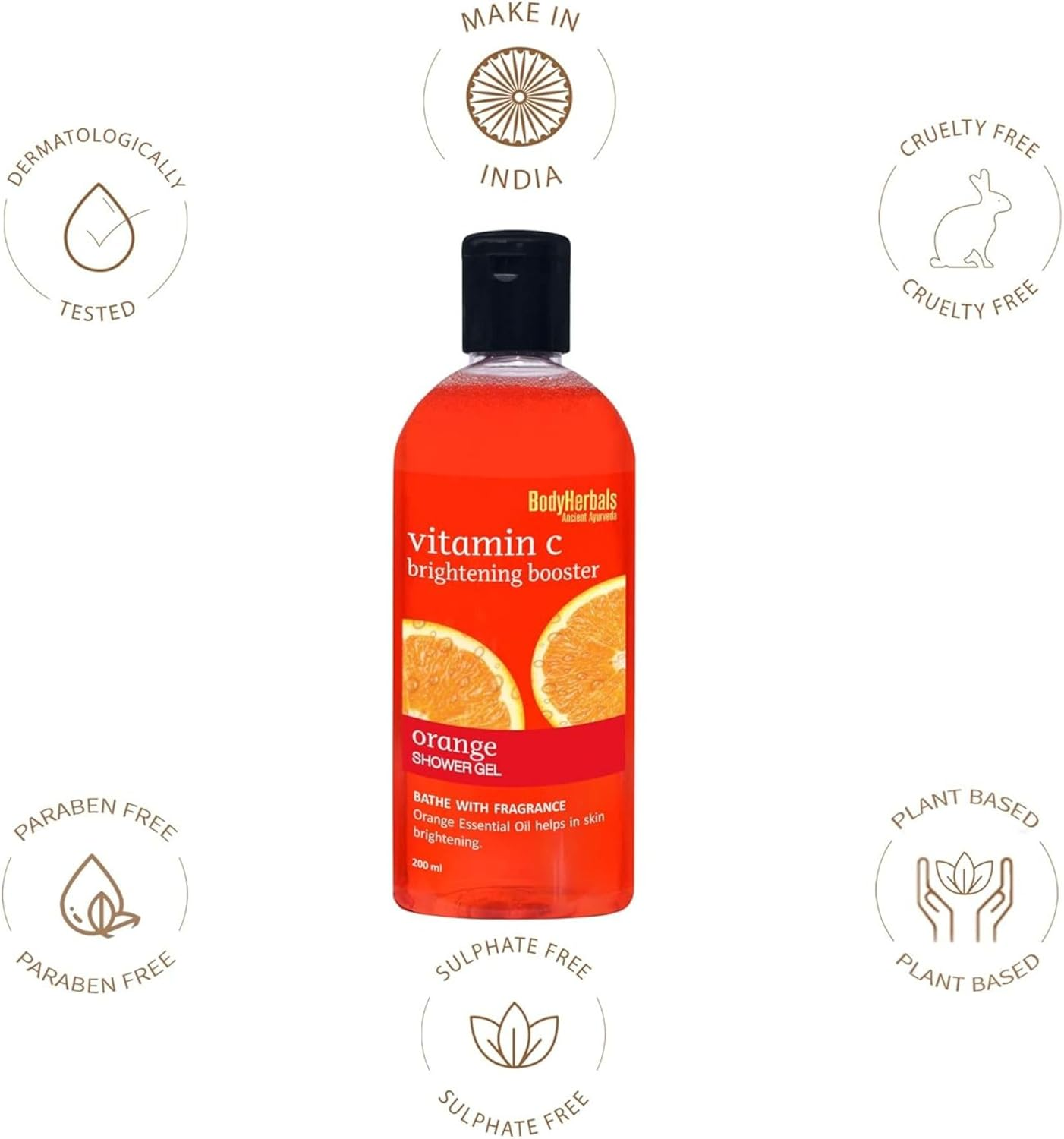 Bodyherbals Brightening Booster Orange Shower Gel with Skin Conditioners, 200Ml image number 5