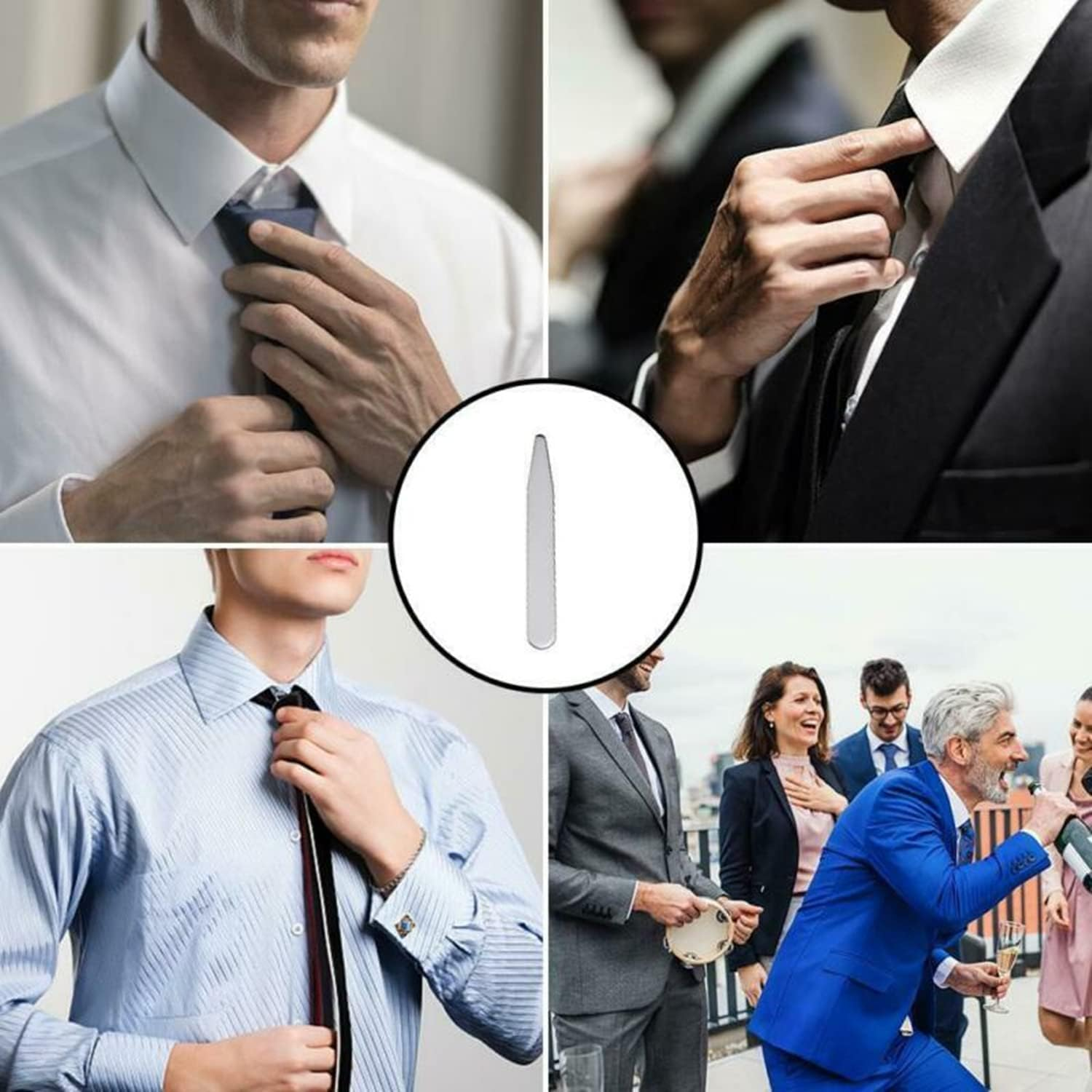 Mosegor 40Pcs 4 Sizes Stainless Steel Collar Stays Support Dress Shirt Collar Support with Clear Box for Business Men Shirt image number 5