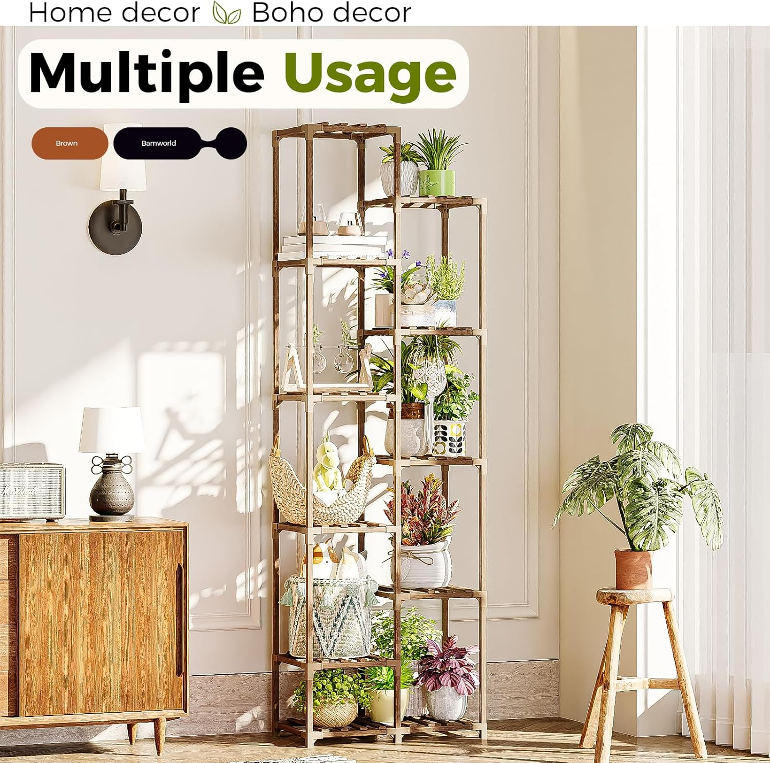 Bamworld Plant Stand Indoor 72'' Tall Plant Shelf Outdoor Large Wood Plant Rack Corner Flower Stand Tiered Plant Holder for Multiple Plants Pots for Patio Porch Balcony Garden image number 6