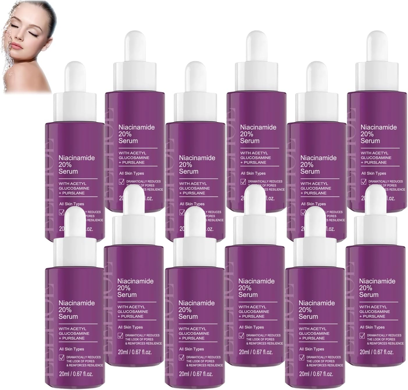 Niacinamide 20% Serum for Face, Brightening, Enhances Elasticity, Moisturizing, Anti-Wrinkle, Even Skin Tone, Smoothes Fine Lines, Reduces Pigmentation, Pores Care for Sensitive Skin (6Pcs)