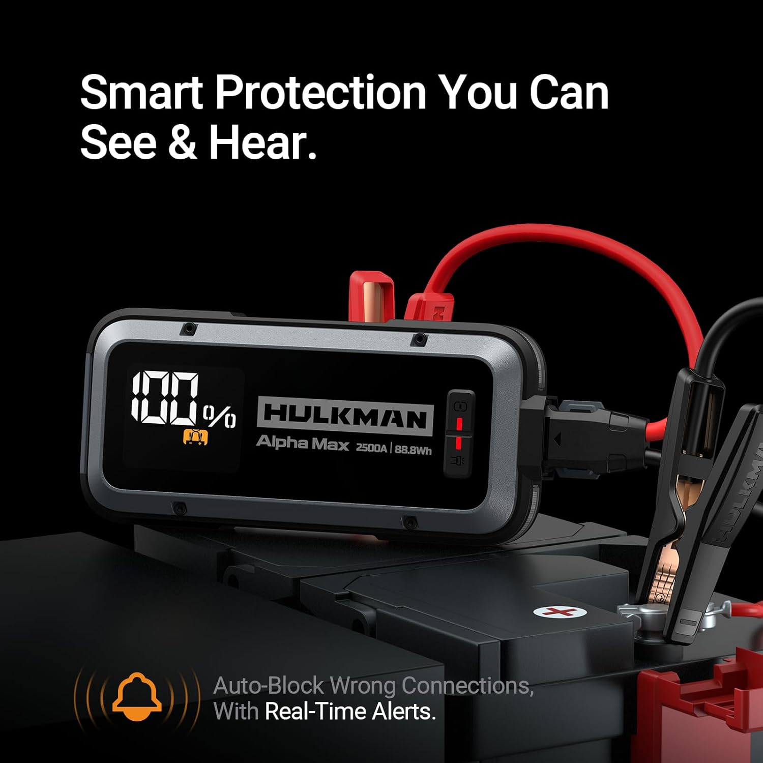 Hulkman Alpha Max Space Gray, 2500A 88.8Wh Car Battery Jump Starter with -40℉ Pre-Heat Tech, 12V Portable Jump Box, 3.3" LED Display Jump Pack, Jumper Cables for up to 9.0L Gas and 6.5L Diese Engines image number 5