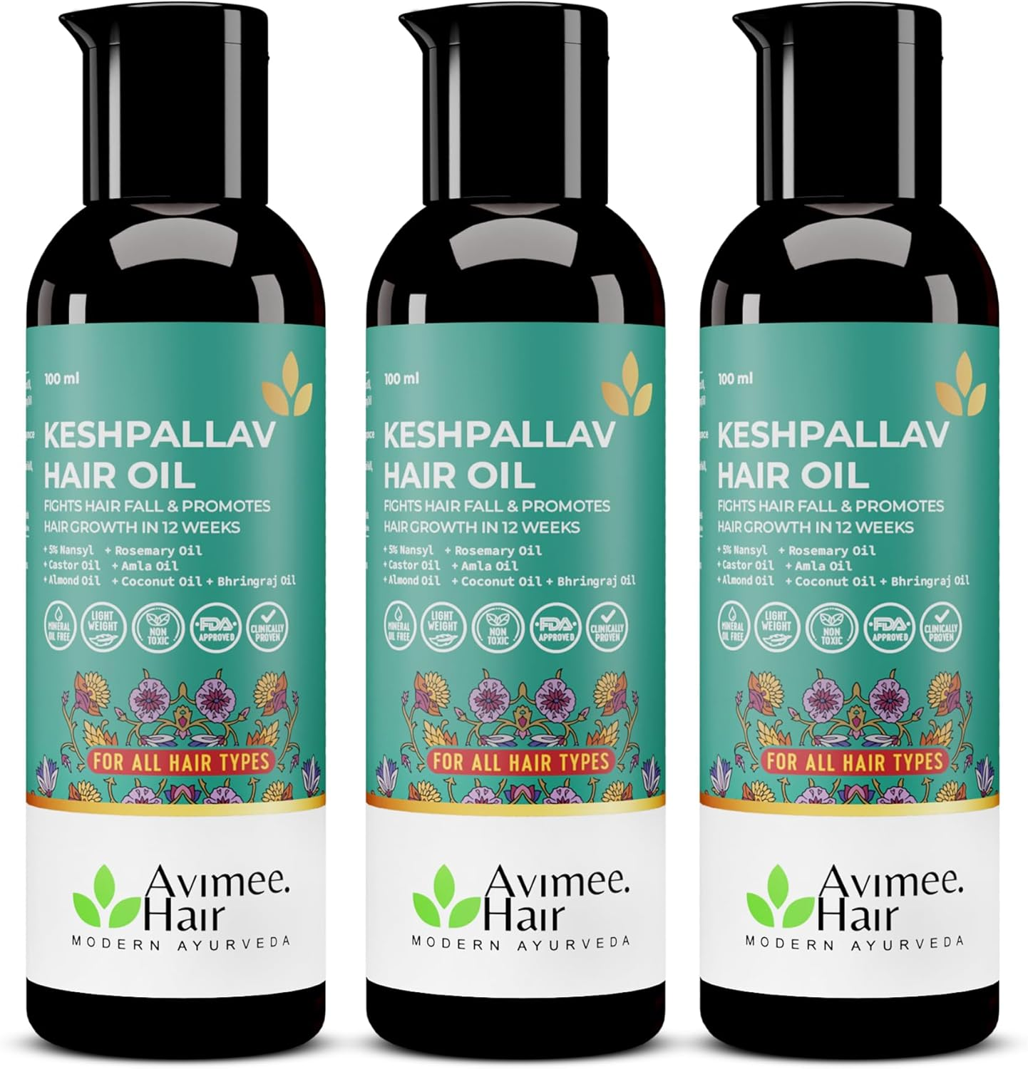 AVIMEE Herbalkeshpallav Hair Oil for Men & Women | Promotes Hair Growth & Reduces Hair Fall | with Rosemary, Castor, Amla, Coconut and Bhringraj Oil | Mineral Oil Free (Pack of 3) image number 3