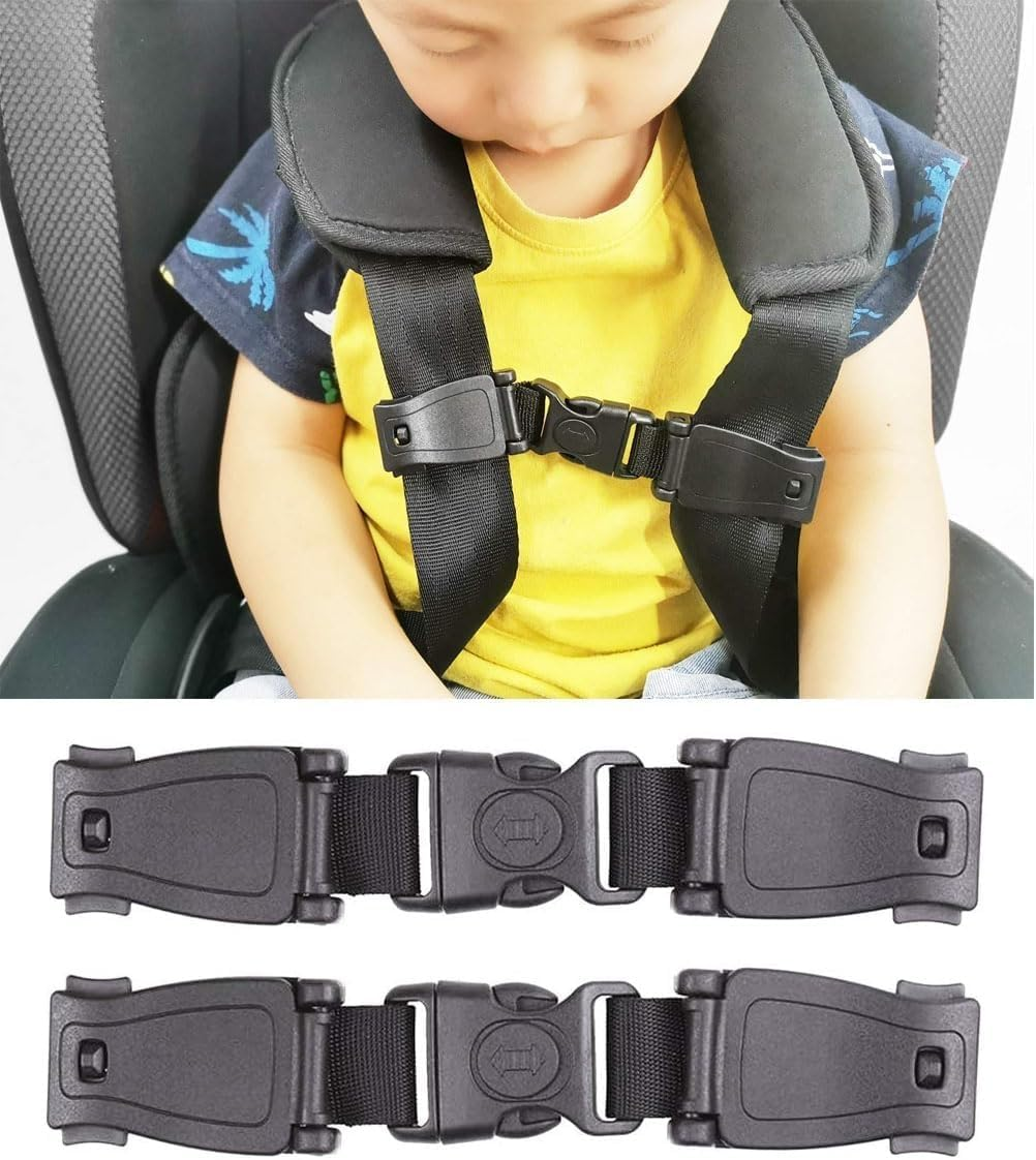 2 Pack Baby Car Safety Seat Strap Clip, Chest Harness Clip Anti-Slip Baby Chest Clip Guard Compatible with Seats, Strollers, High Chairs, Schoolbags, Max. for 1.5 Inch Width Harness (Black Set of 2) image number 1