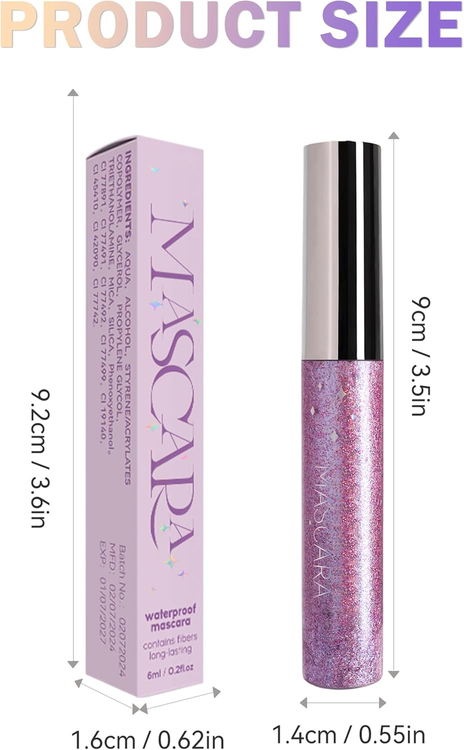 Erinde Glitter Sparkle Mascara, Gold Shimmer Lash Mascara for Lengthening & Defining Lashes, Lightweight Buildable Glitter Mascaras, Long Wearing Lash Makeup for Party Festival Daily Eye Look #02 image number 5