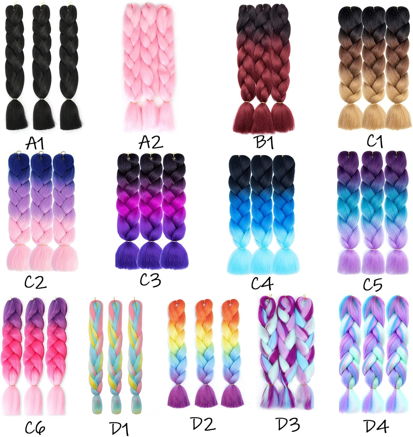 Jumbo Braiding Hair Extensions,24Inch/60Cm 3 Packs High Temperature Fiber Crochet Twist Braids Crochet Braiding Hair Purple/Rose Red/Pink(C6) - A2 image number 2