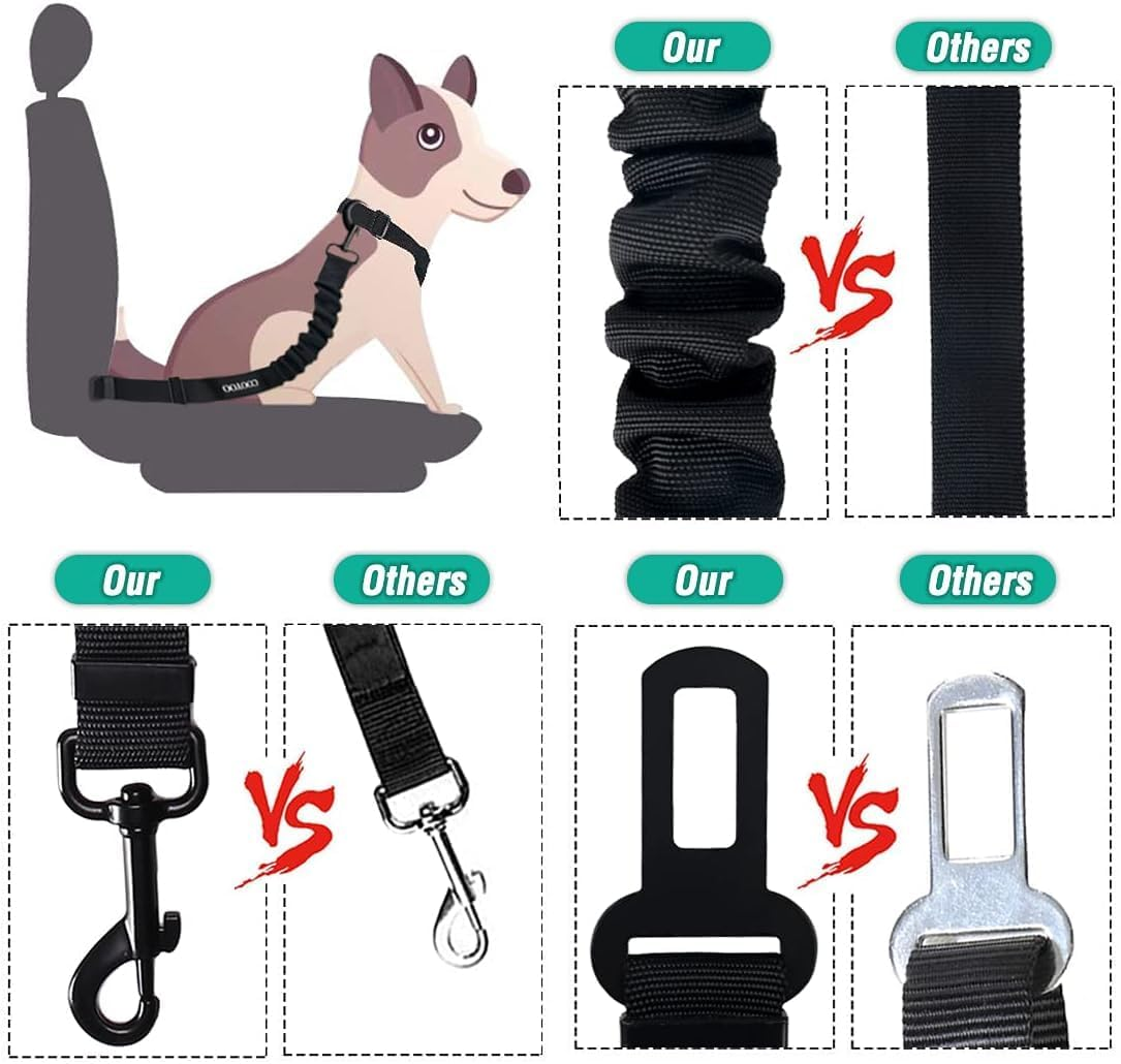 3-Piece Dog Car Seat Belt Set - Adjustable 56-86 Cm Retractable Pet Harness Leash, Elastic Safety Seatbelt, Heavy Duty, Fits Most Vehicles