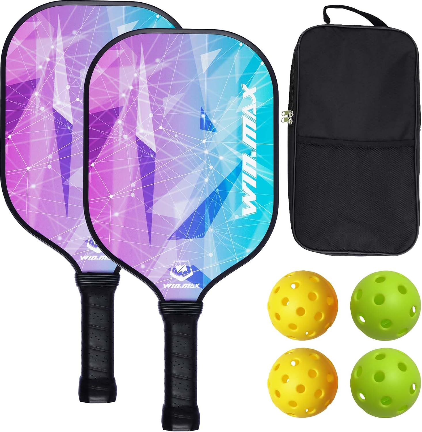 Pickleball Paddles, Fiberglass Surface Pickleball Set with Pickleball Rackets, Pickleball Paddles Set ​For Men Women, 4 Pickleballs and Carry Bag (Purple) image number 5
