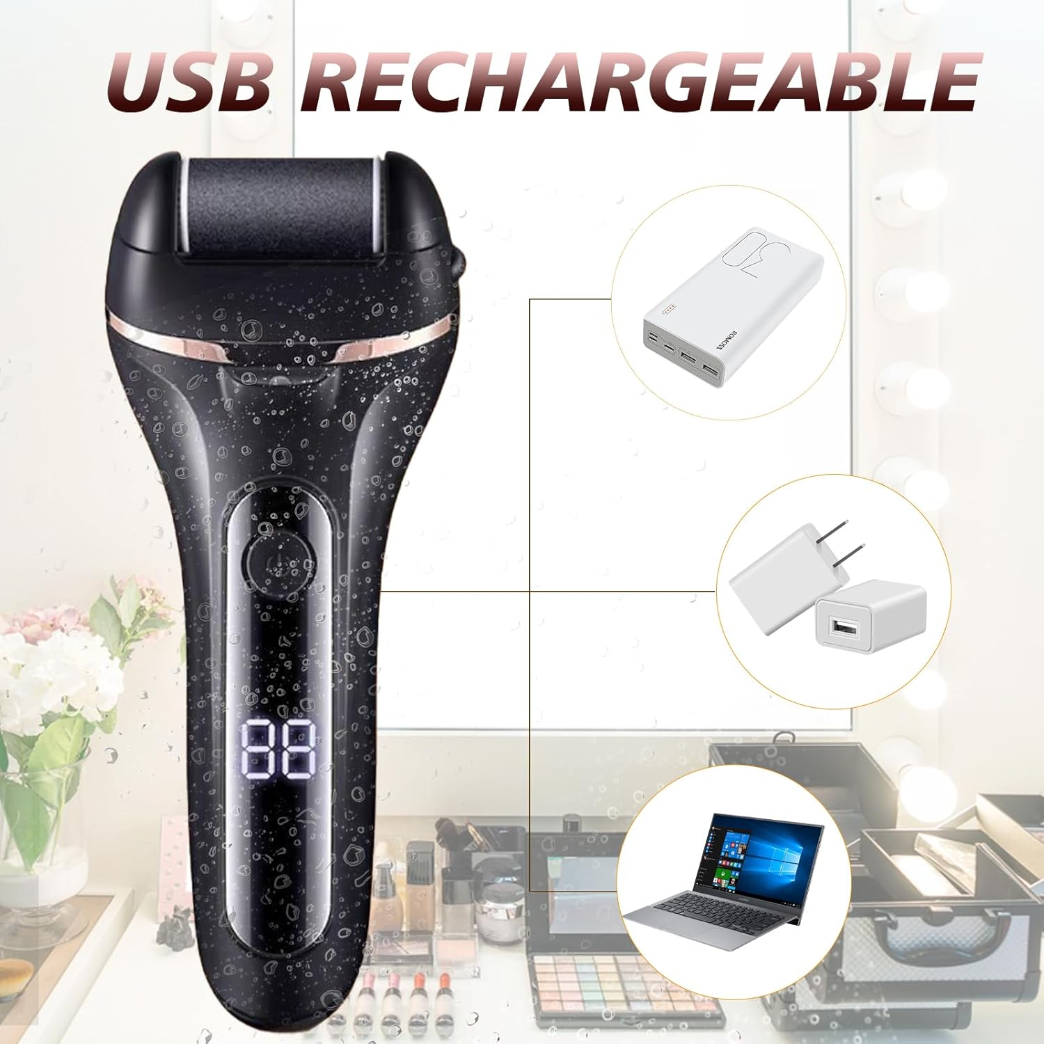 Electric Foot File, Professional Electric Feet Callus Remover Rechargeable Foot Pedicure Tools with 6 Roller Heads for Cracked Heels and Dead Skin image number 5