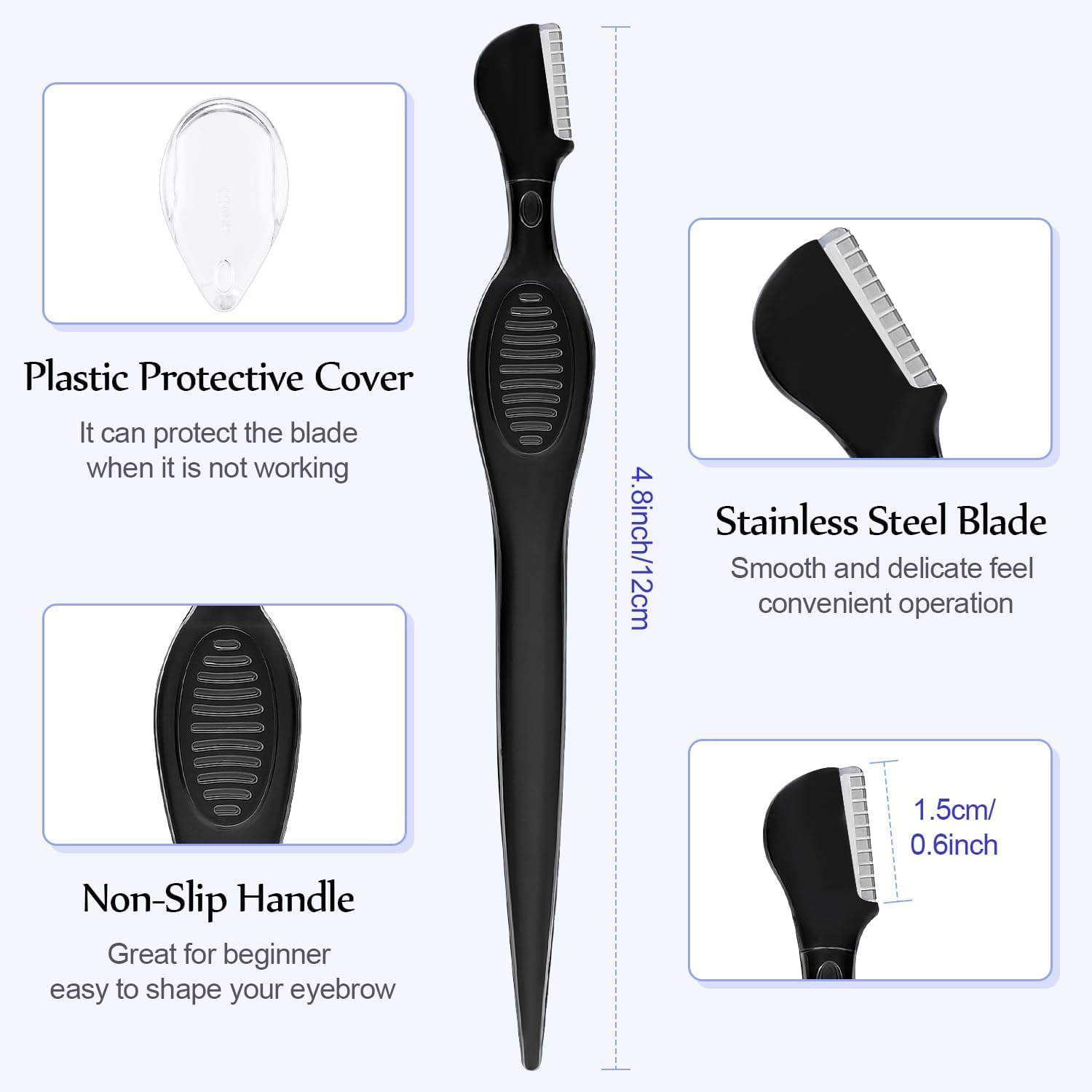 20 Pcs Eyebrow Razor Eyebrow Shaver Facial Razor Multipurpose Face Trimmers with Precision Cover for Makeup Care Tools(Black) image number 3