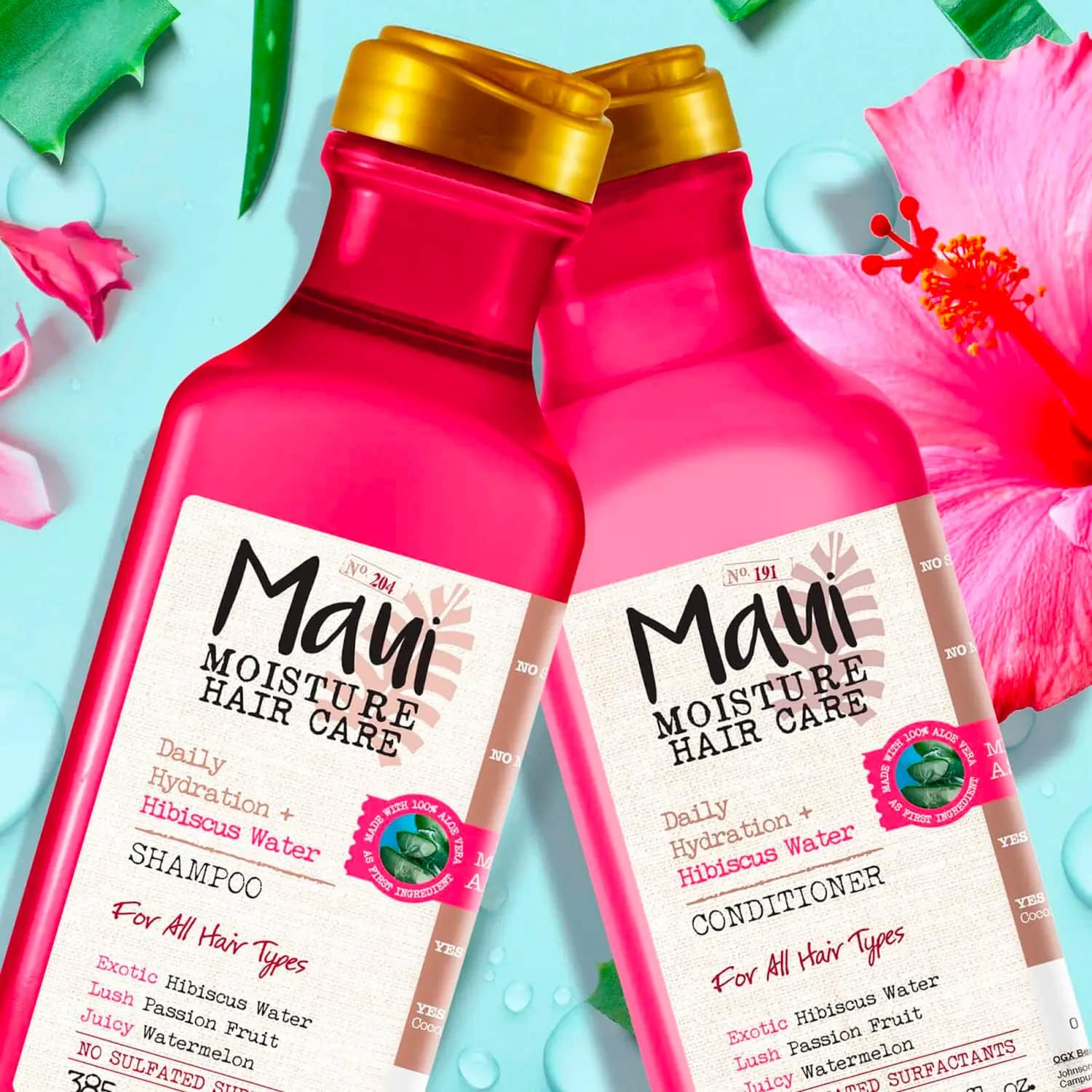 Maui Moisture Hydration & Hibiscus Water Shampoo 385Ml and Conditioner for All Hair Types - Pack of 2