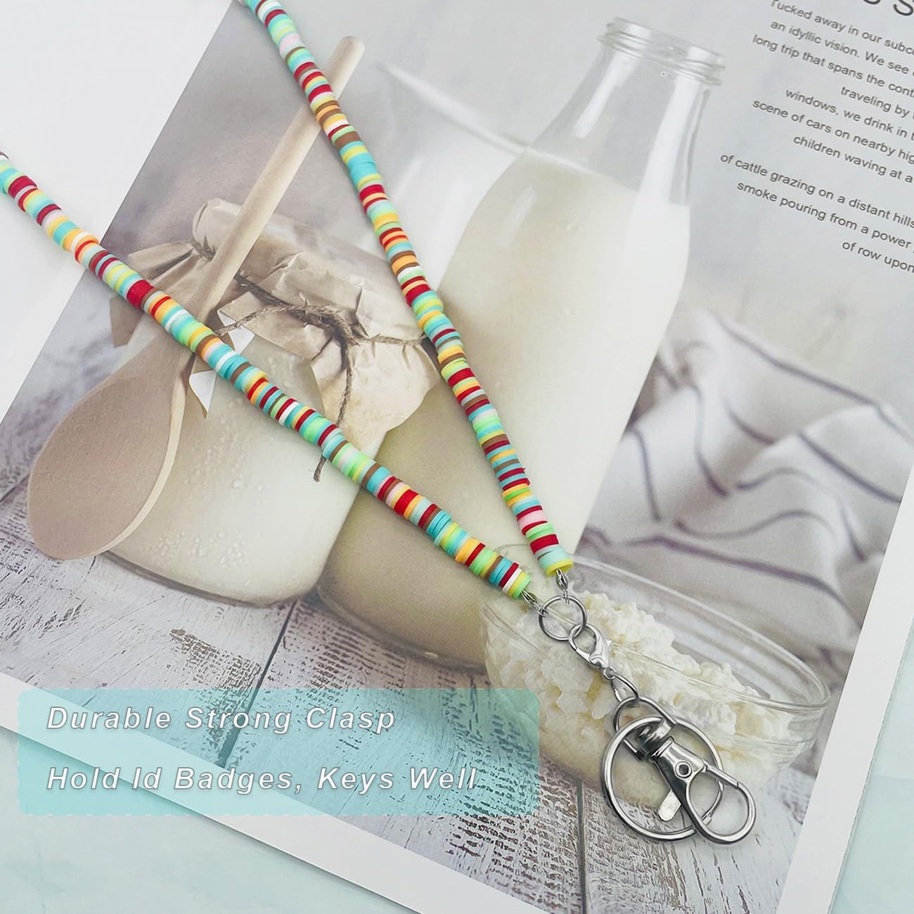 Beaded Teacher Lanyard Boho Cute Rainbow Lanyard Neck Keychain Lanyards for Cruise Ship Cards Id Badges and Keys image number 6