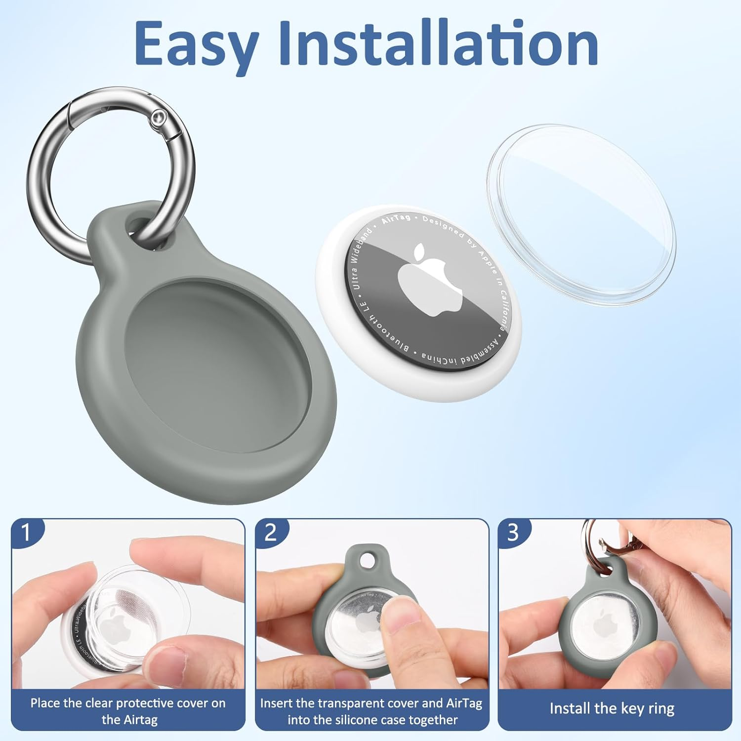 Meliya Case for Apple Airtag Holder with Keychain, 3 Pack Anti-Scratch Protective Case Compatible with Air Tag GPS Tracker Holder, Key Chain Airtag Accessories