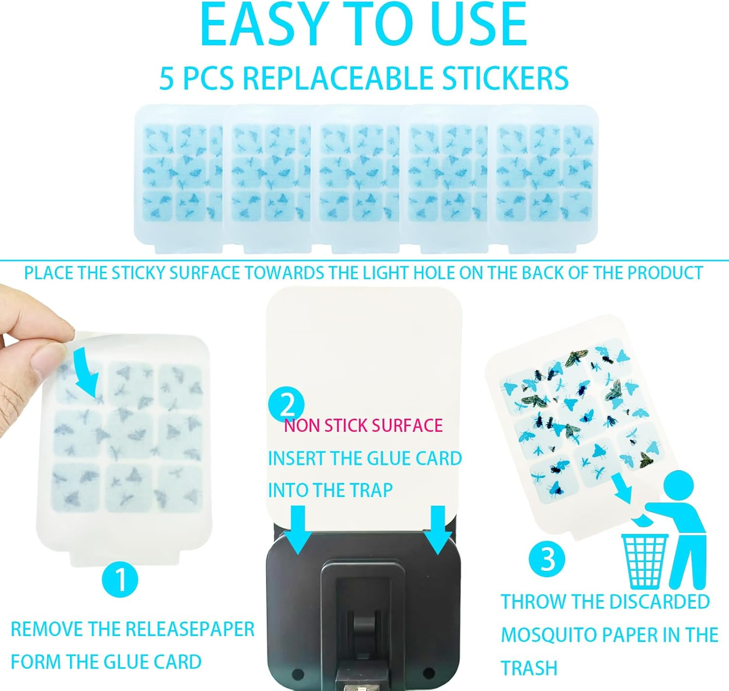 Mosquito Zapper,Usb Plug Fly Zapper Flying Insect Trap for Flies, Fruit Flies, Moths & Gnats,Bug Zapper Indoor UV Attractant Stick Gnat Trap Catcher&Adjustable Night Light&5Pcs Adhesive Cards image number 3