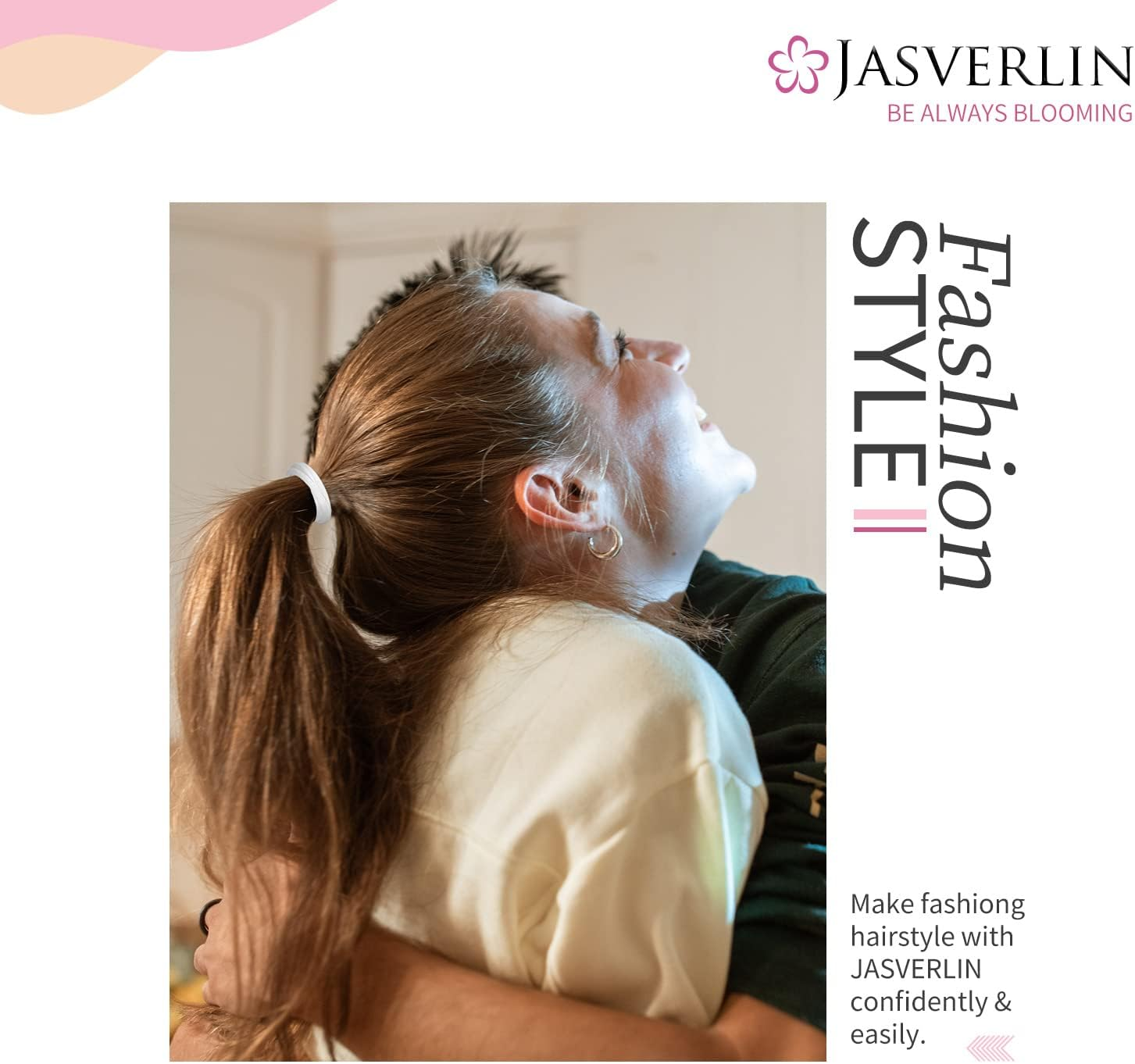 JASVERLIN White Cotton Fabric Hair Ties, Soft Seamless Ponytail Scrunchies Elastic Bands for Women&rsquo;S Braided Curly Thin Thick Hair No Damage Crease 1.5 Inch 100 Pcs image number 5