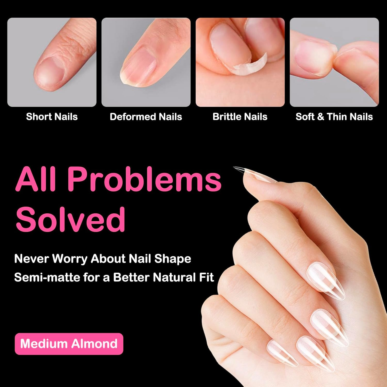 550 Pcs Medium Almond Nail Tips image number 2